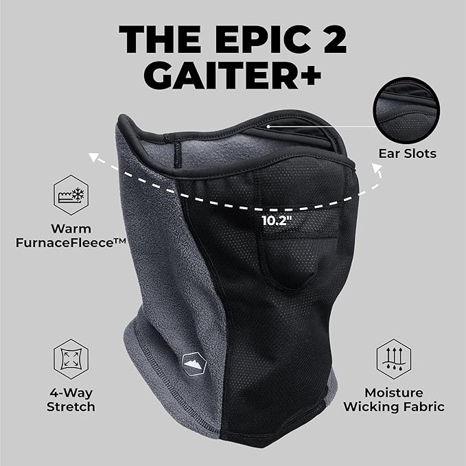 Tough Headwear Half Ski Mask - Warm Fleece Face Mask - Stretch Neck Gaiter Skiing Accessories - Breathable Cold Weather Gear