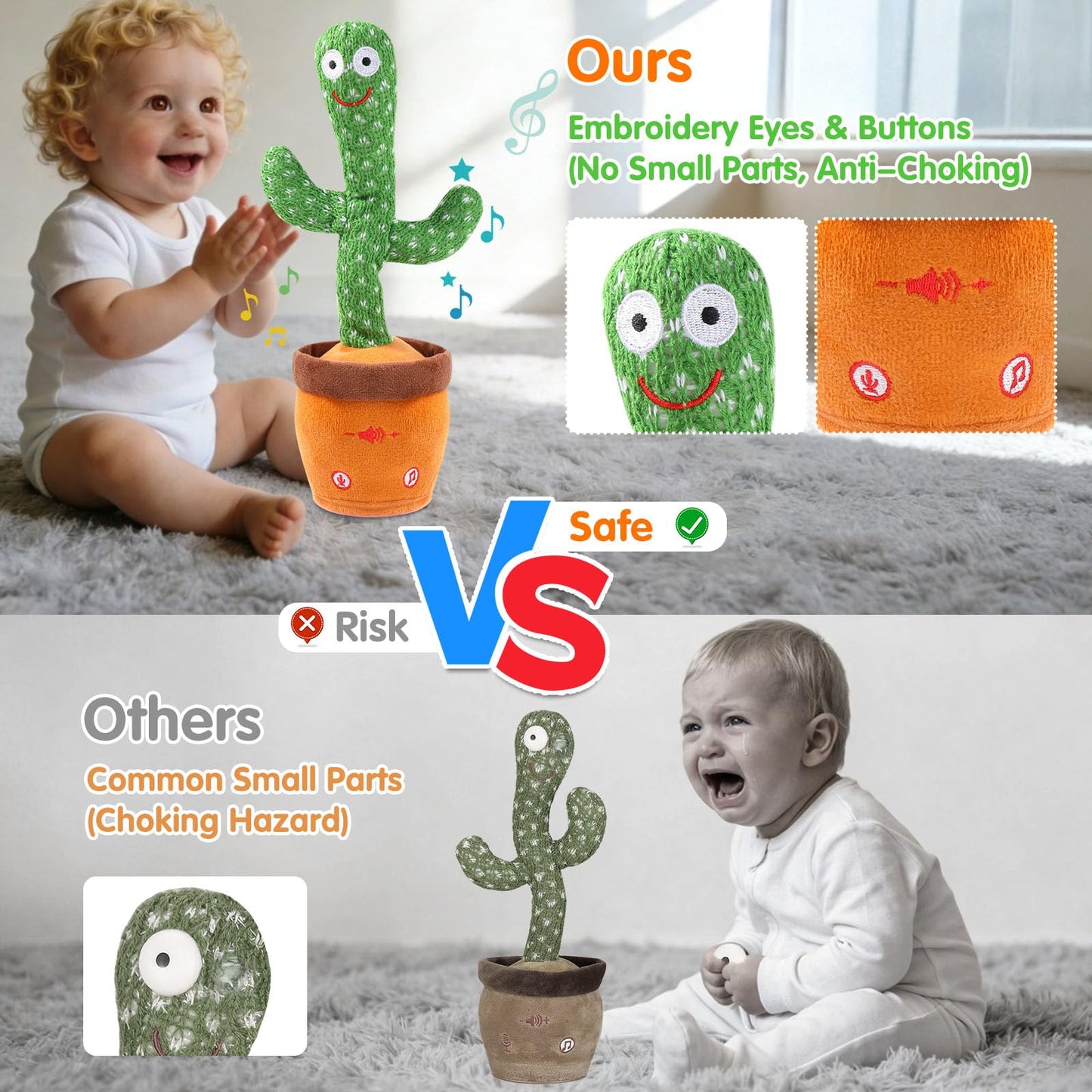 LLUKEME Talking Cactus Toy for Babies 6+ Months & Toddlers - Dancing Singing Repeating Cactus Toy with 10 Songs & Lights, Interactive Plush Gift for Kids Age 1 2 3 4 5 6, for Kids