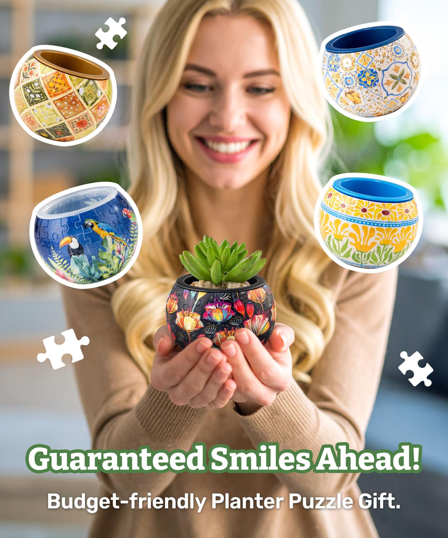 PieceRelax 3D Puzzle Planter - Retro Tiles - Danish Folklore Style, for Mom, Home Decor Flower Pots for Indoor Cactus, Succulents Pots [K1104]