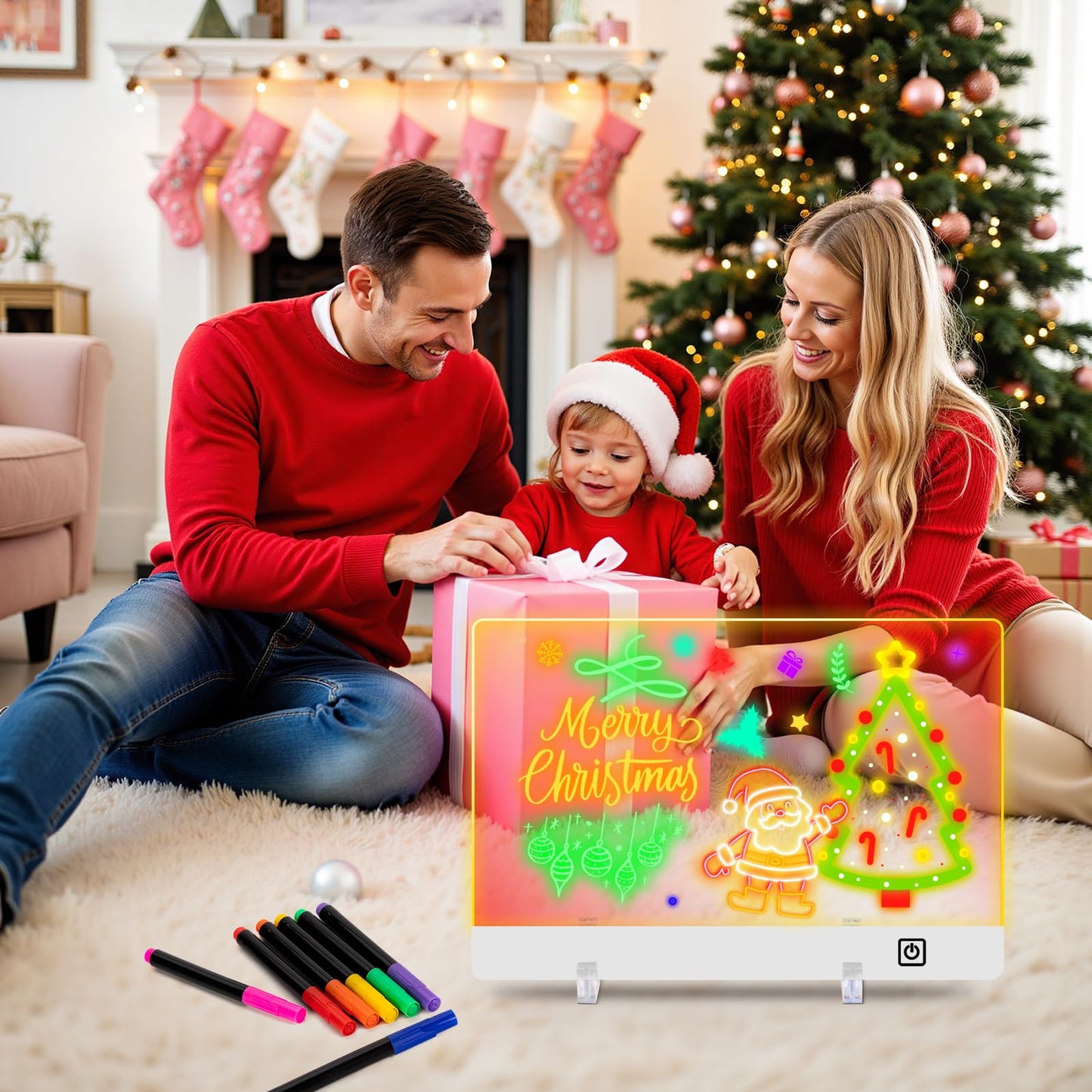 16-Inch Rechargeable LED Drawing Board for Kids with 9 Light Effects & 4 Modes, Includes Adapter, 7 Markers, Tracing Sheets, Gift for Kids/Girls/Teens
