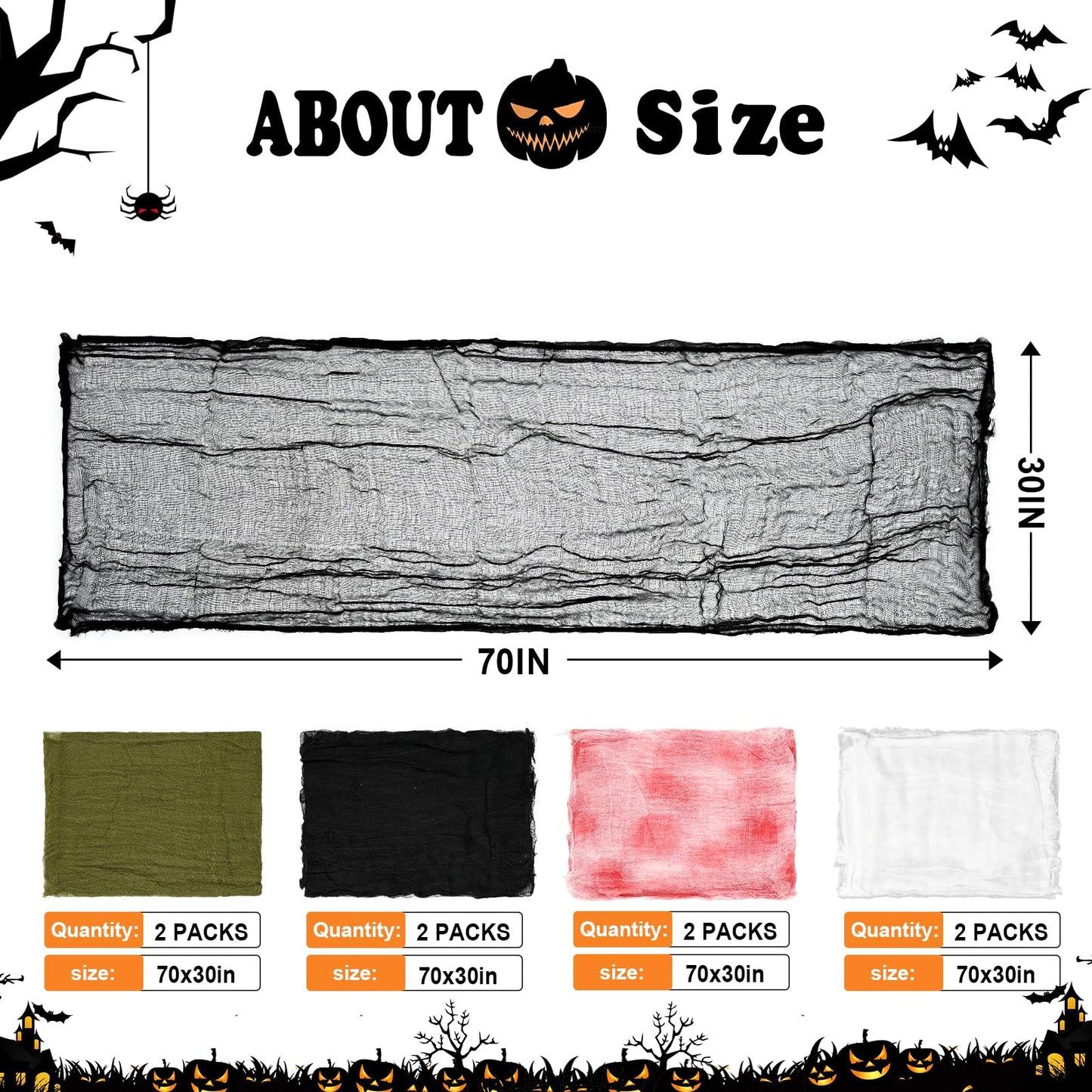 8 Pack Halloween Creepy Cloth Halloween Decorations Clearance- 30x72 Inch Spooky Fabric Cloth, Creepy and Spooky Halloween Decorations for Party Outdoor Or Indoor (2 Black, 2 Red, 2 White, 2 Green)