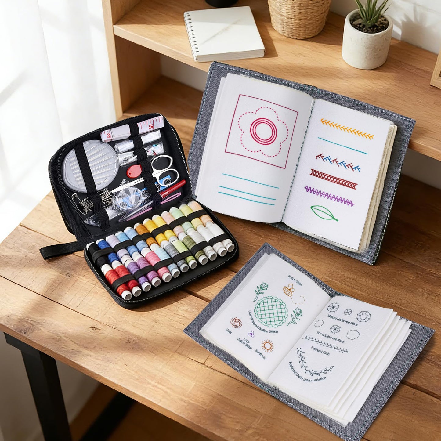 86-Piece Complete Sewing Kit + Illustrated Guide to 106 Embroidery Stitches | DIY Embroidery Kit: A One-Stop Starter Kit to Take You from Beginner to Expert [Portable Embroidery Workshop]