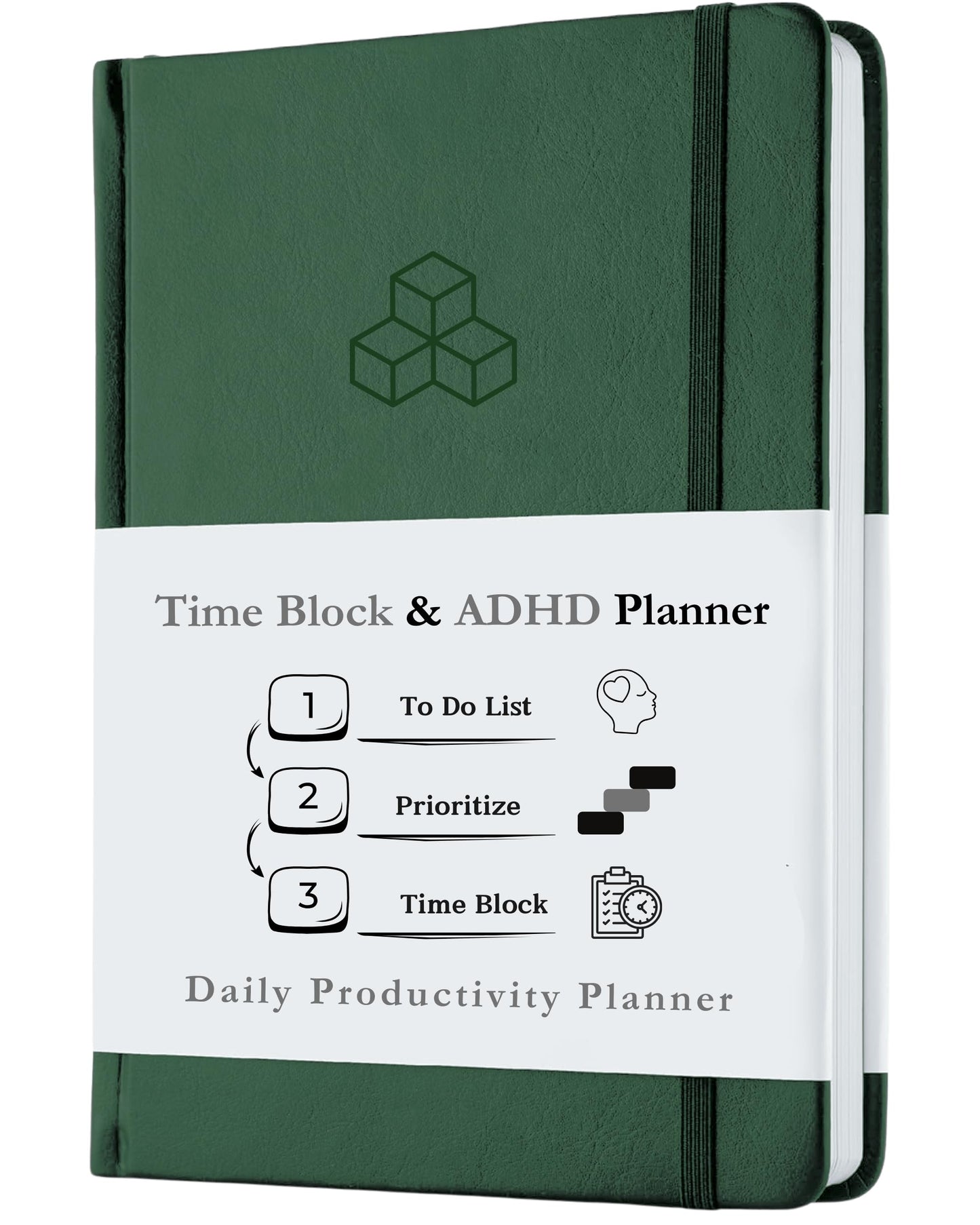 Time Blocking and ADHD Planner by Refine Days. 180 Undated Pages, To Do List, Hourly Schedule, Daily and Monthly Agenda. Time Management & Productivity Notebook. A5 (Green)