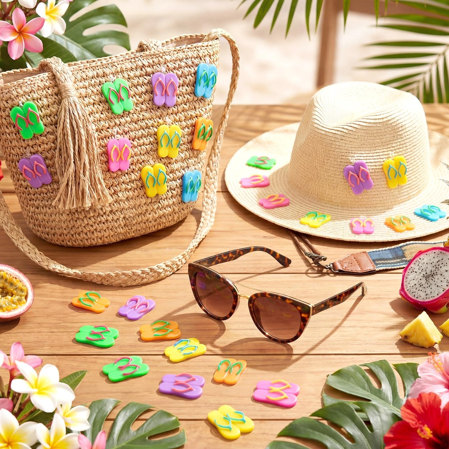 Briwooody 60 Pcs Resin Flip Flop Hawaii Decor Flat Back Cabochons Miniature Charms Mini Hawaii for Jewelry Making Scrapbooking Embellishments Cellphone Case Crafts