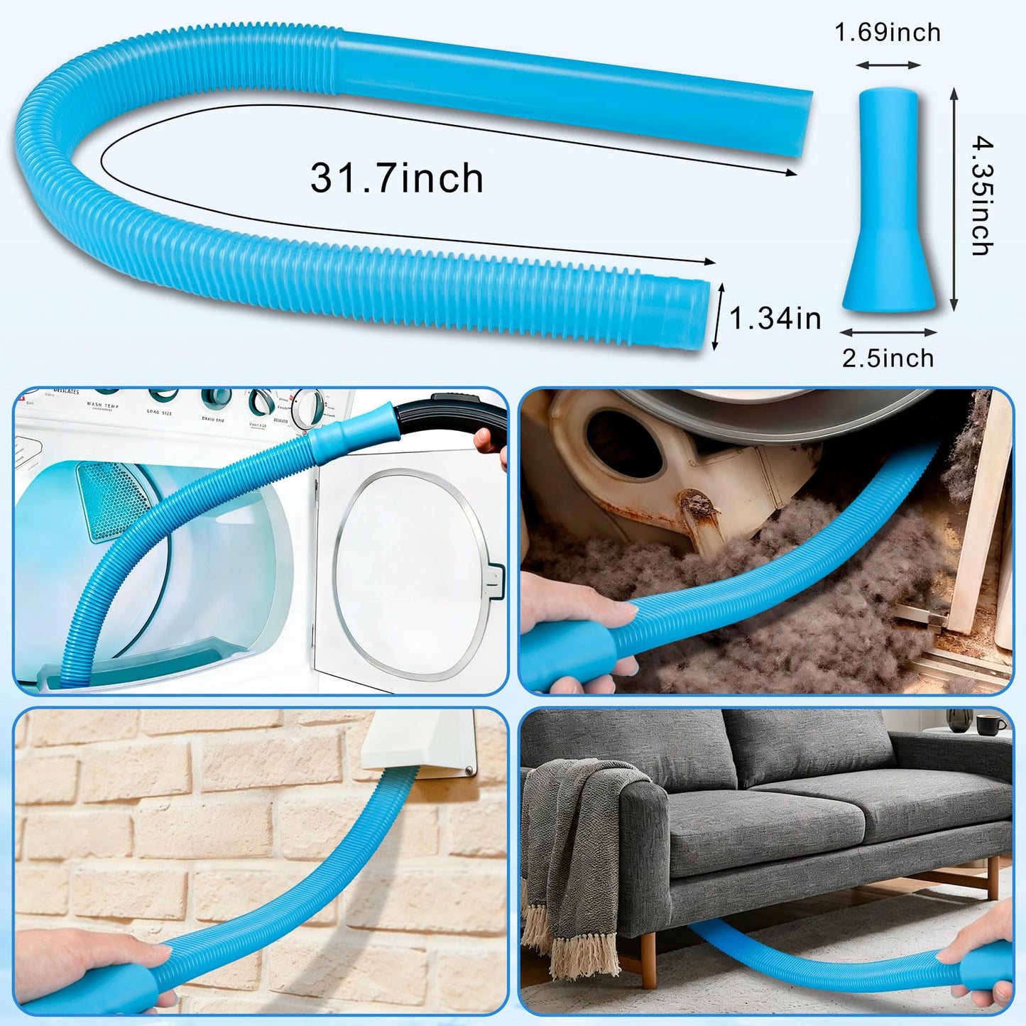 Universal Dryer Vent Cleaner Kit with Vacuum Hose - 4-Piece Lint Brush & Attachment Set for Clothes Dryer, Shop Vac Accessories, Lint Trap Cleaner & Home Maintenance Tools