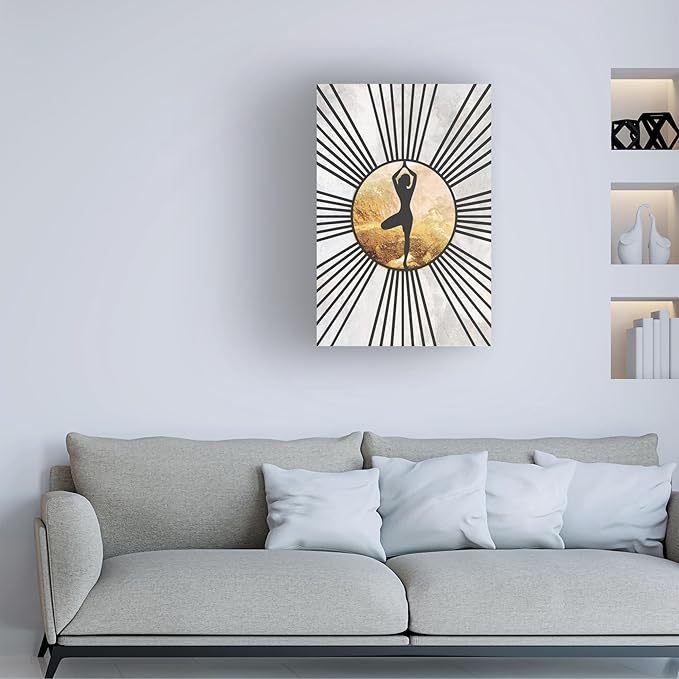 Trademark Fine Art Canvas Wall Art - Sarah Manovski 'Black Gold Yoga Sun 2' Wall Art for Living Room, Bedroom, or Office Décor