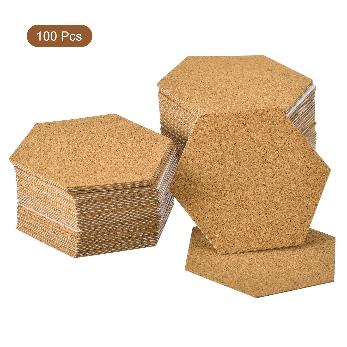 uxcell 100Pcs 4" x 4" Hexagon Cork Coasters Cork Squares Cork Board Tiles with Full Sticky Back for Pictures Photos Drawing Painting Brown