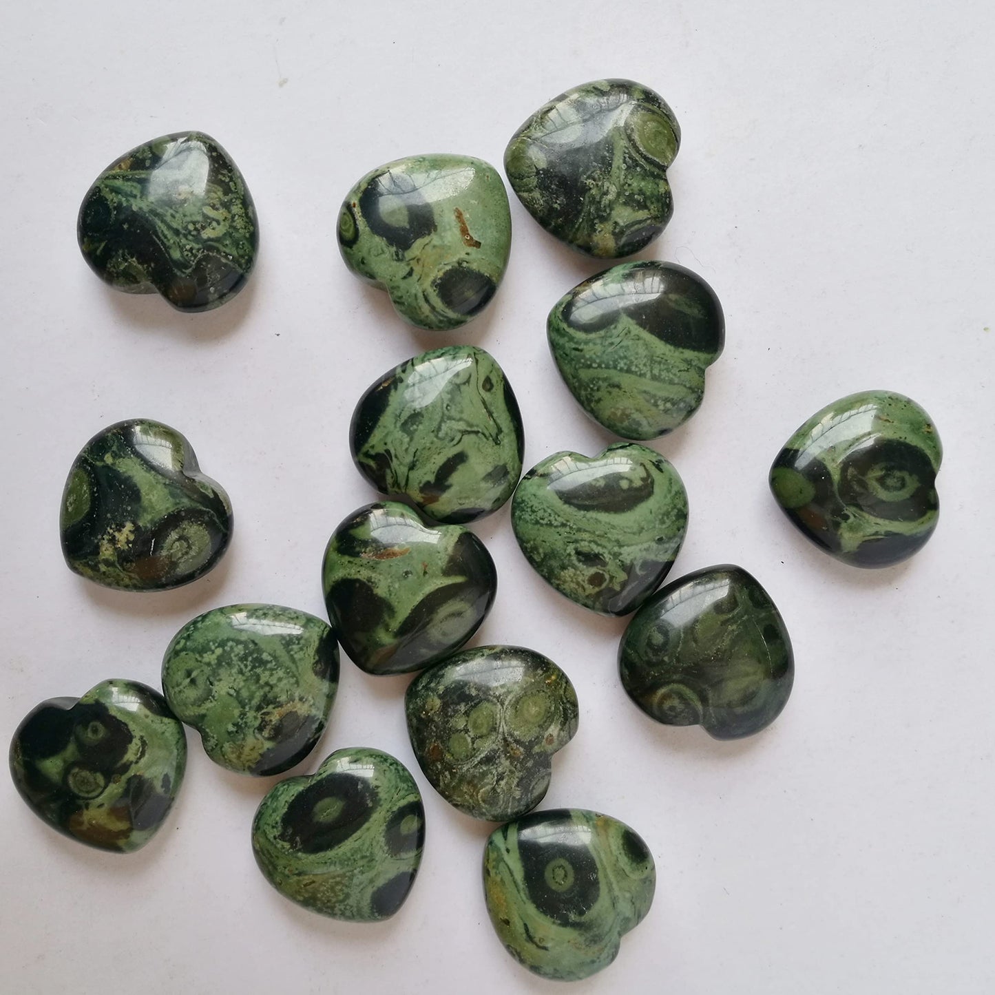 Bacatgem 3 Pcs Natural Kambaba Jasper Pocket Palm Thumb Healing Crystal Heart Love Worry Stones,1 inches Reiki Balancing Crystal and Healing Stones