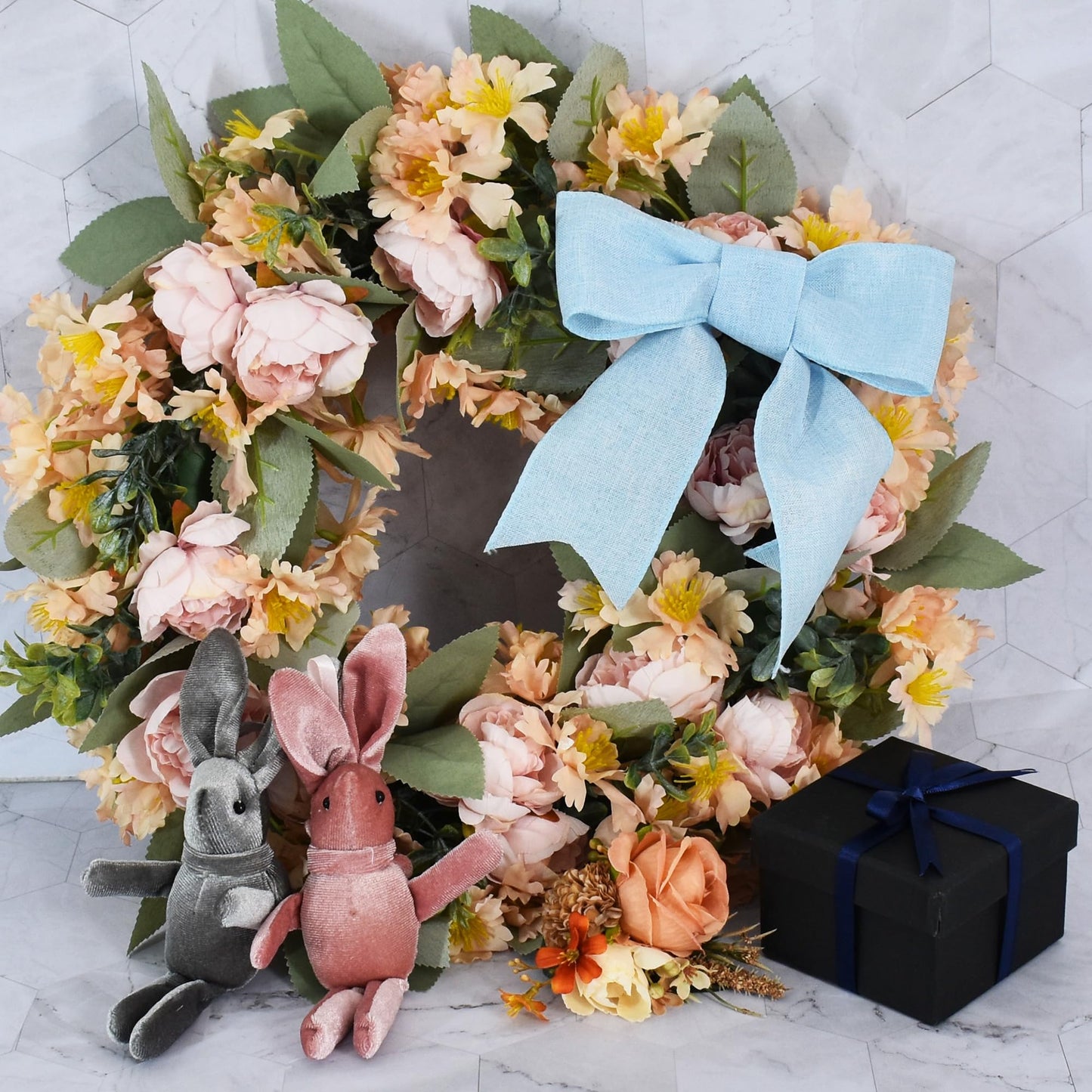 RIBBOOO Natural Burlap Wired Ribbon, 2.5 Inch 10 Yards Baby Blue Light Blue Fabric Ribbon for Spring Easter, Wreath Bows, Crafts, Gift Wrapping, Wedding, Christmas Easter Decoration