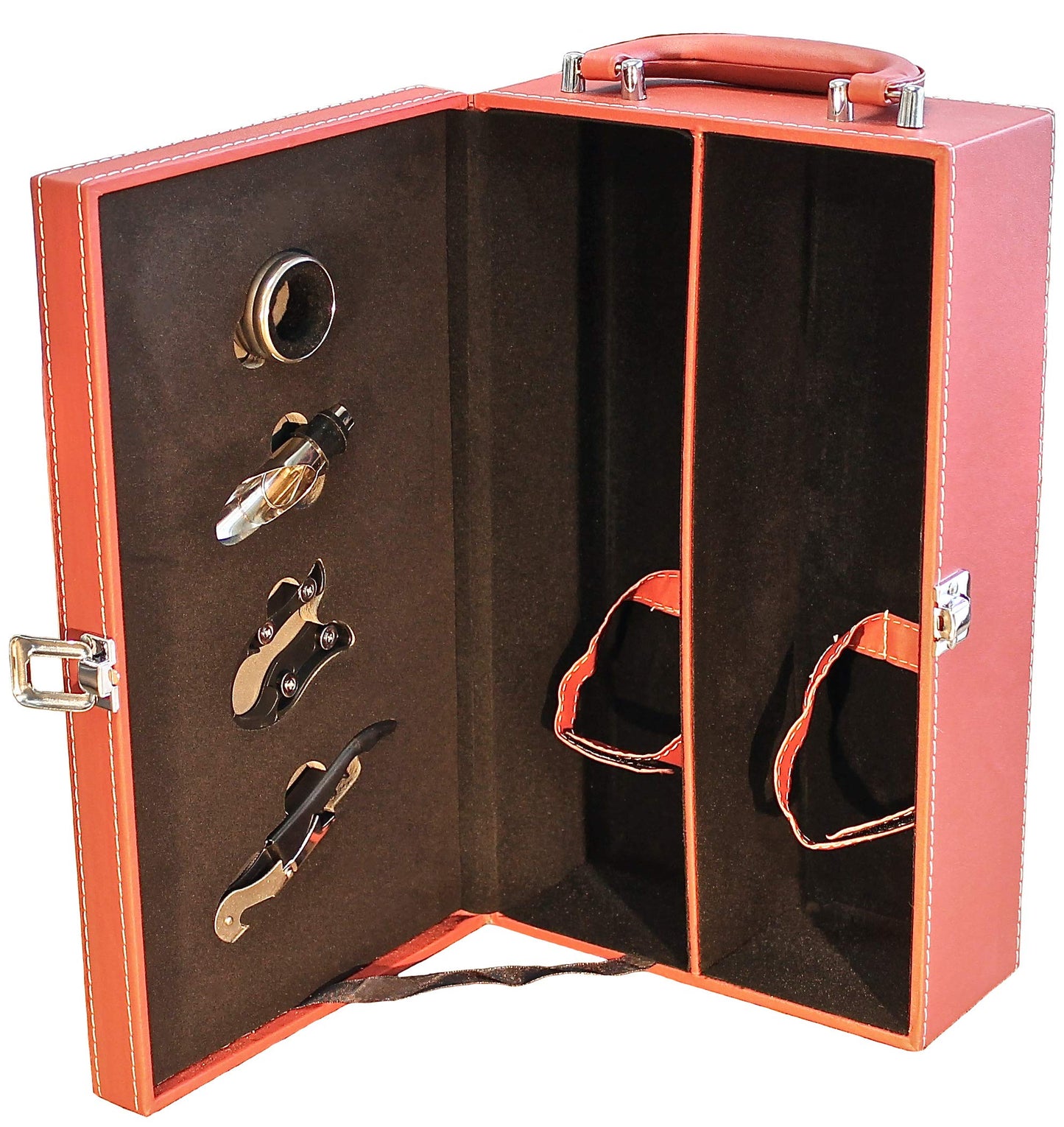Digilant Lifestyle Top Handle Travel Two-Bottle Wine Carrier Case with 4 Piece Wine Accessory Set (Red)