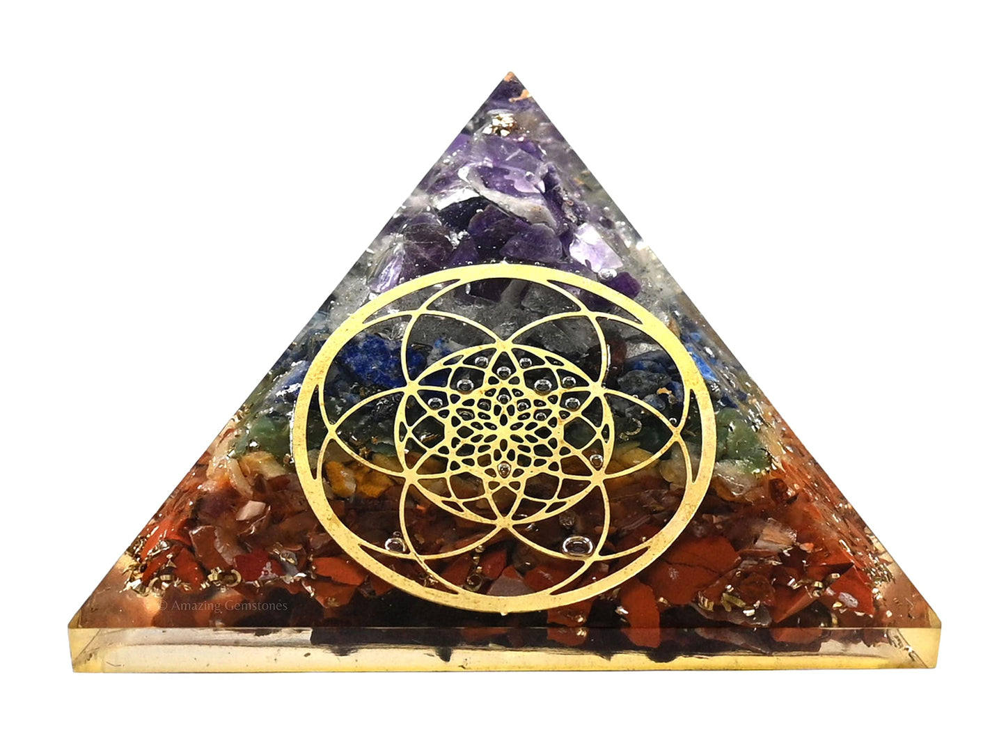Amazing Gemstone Large Orgone Pyramid | Natural Chakra Pyramid Crystal | Seed of Life Orgonite Pyramid | Organ Pyramids Positive Energy Healing