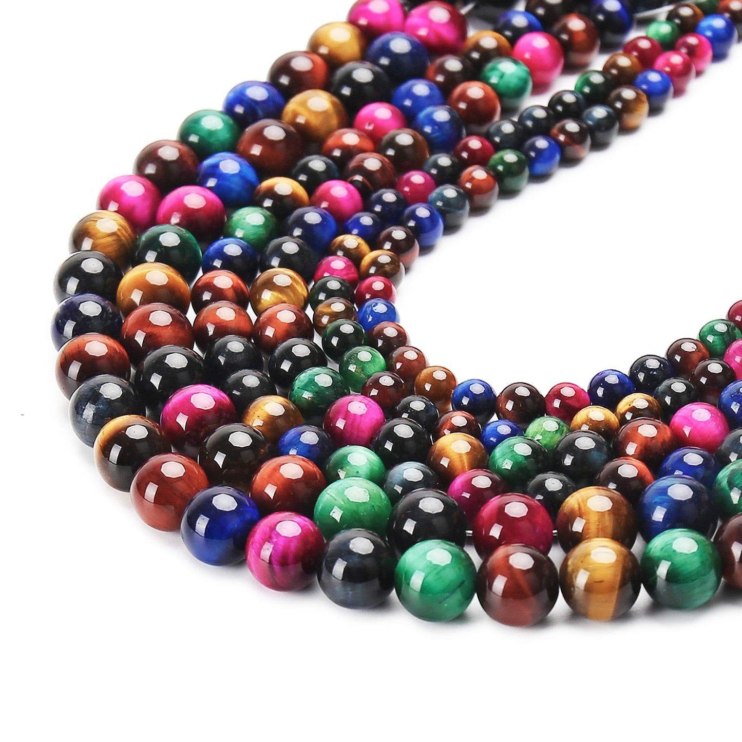Natural Colorful Tiger Eye Beads, Grade AAA Gemstone Round Loose Beads 10MM 40PCs Bulk Lot Options, Semi Precious Stone Beads for Jewelry Making