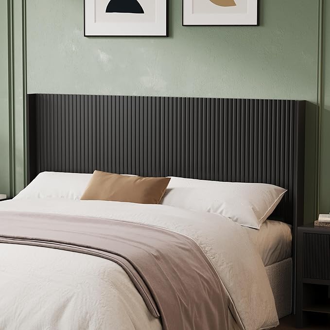 80.3" Wide Wooden Headboards King Size, Modern Wood Headboard King Size Headboard Only, Farmhouse Head Board Only, Wall Mounted Head Board, Boho Headboards, Black