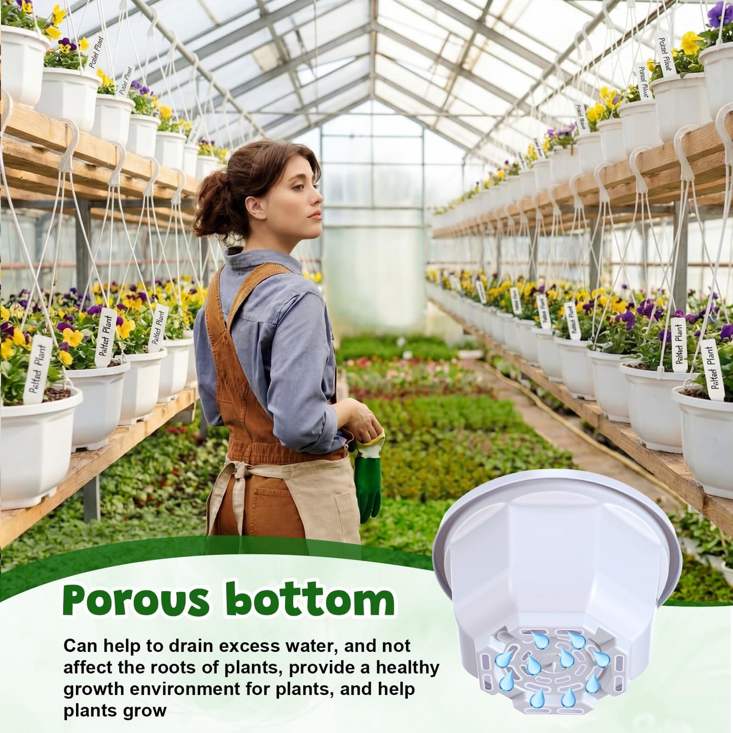 Romooa 200 Pack 5.1 Inch Plastic Hanging Pots Bulk Nursery Hanging Planters with Hooks and Drainage Small Grower Pots for Indoor Outdoor Plants, Garden, Includes 200 Labels(White)