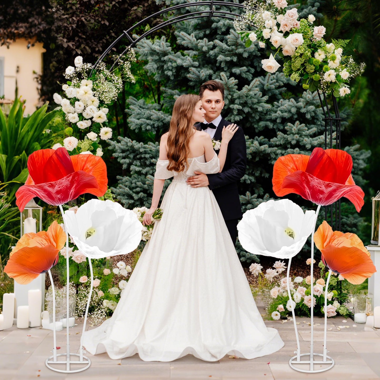 Giant Flower Stand Kit - 3 Pcs 78.7 Inch White Flexible PVC Pipe & Sturdy Flower Pole Display Stand Base for Large Floral Decor, Wedding Backdrops, Balloon Arches, DIY Crafts (Includes Scissors)