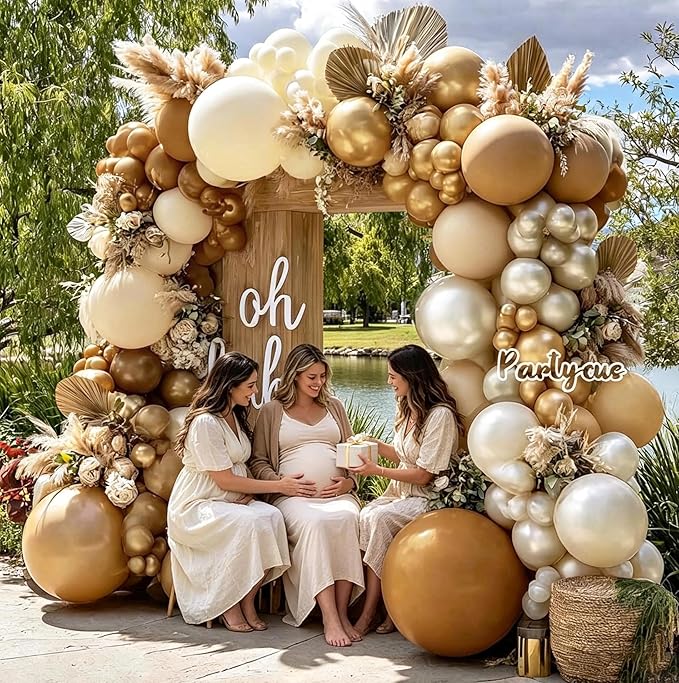 Brown Balloon Garland Kit, Double Stuffed – Coffee, Tan, Apricot, Pearl Sand, Ivory, Beige & Gold Latex Balloons for Boho Baby Shower, Bear & Safari Party