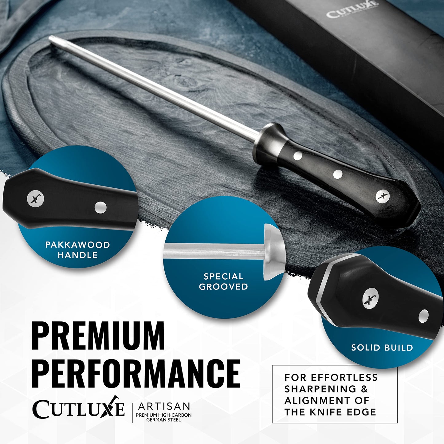 Cutluxe Honing Rod, Professional Knife Sharpener Rod – 10" Honing Steel – Ergonomic Handle Design, Grilling Gifts for Men – Artisan Series
