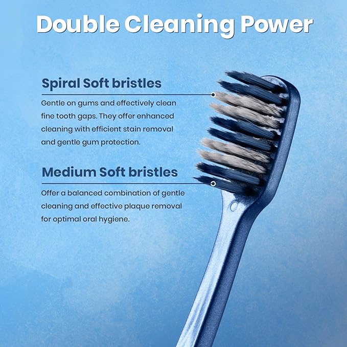 Fregum 8811 Toothbrush Soft Bristle Adult - Dual Bristle Design, Spiral & Medium Soft Bristles, 6 Count