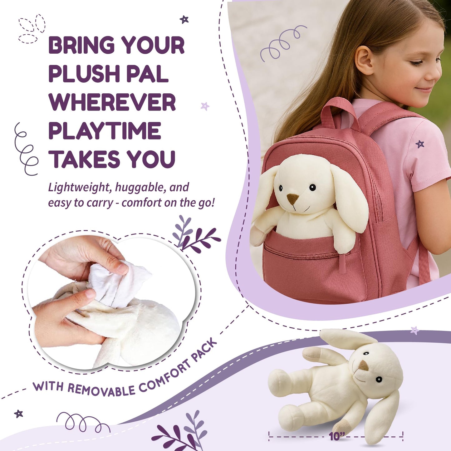 WILD BABY Microwavable & Weighted Plush Toy - Rabbit Stuffed Animal for Comfort & Warmth - Soft, Heatable Plushie for Snuggles - Great for Kids, Toddlers & All Ages