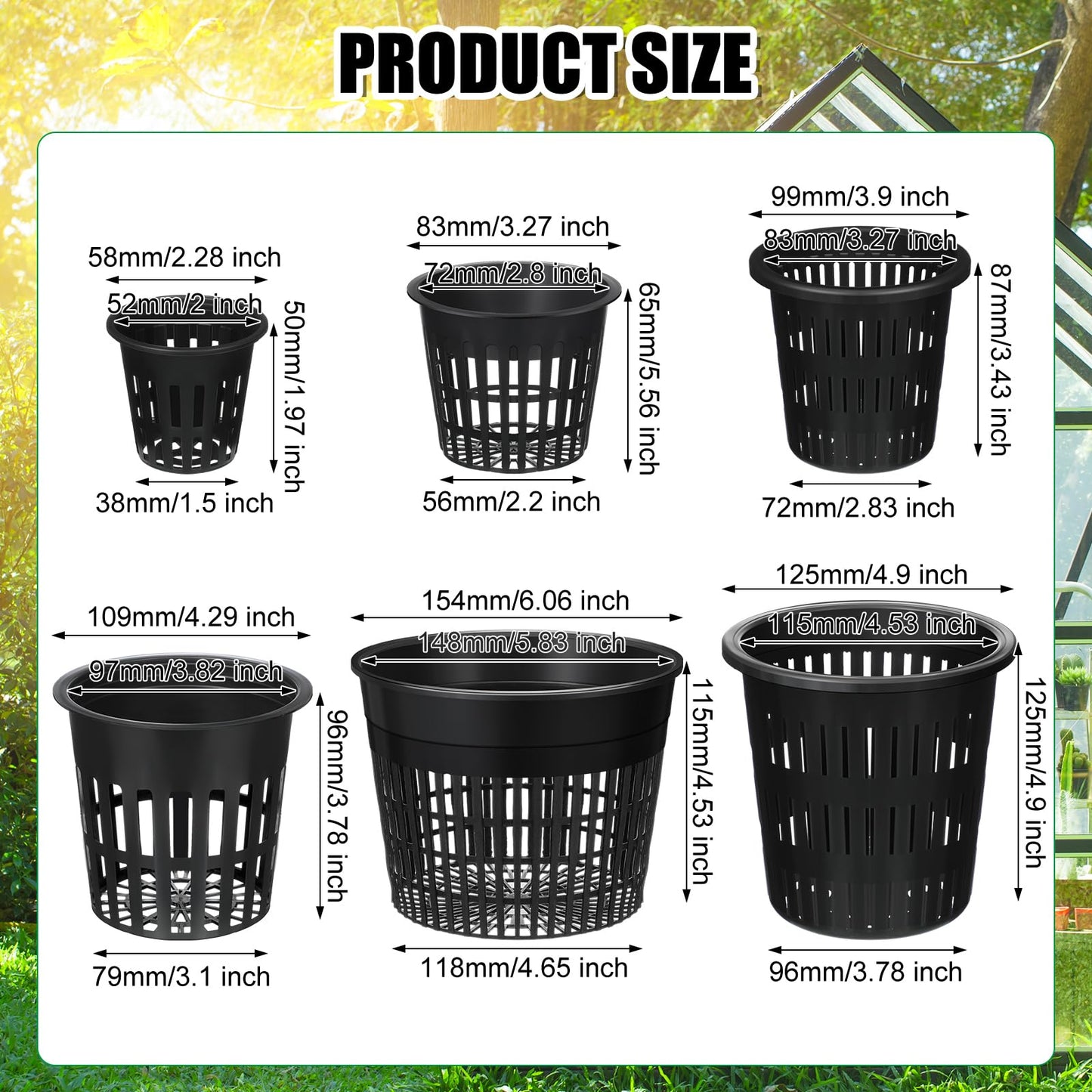 SiliFine 18 Pcs Orchid Pots Variety Size 2.3/3.3/3.9/4.3/4.9/6.1 Inch Black Net Pots Plastic Aquaponics Hydroponic Baskets Slotted Mesh Orchid Planter Container with Hole for Growing