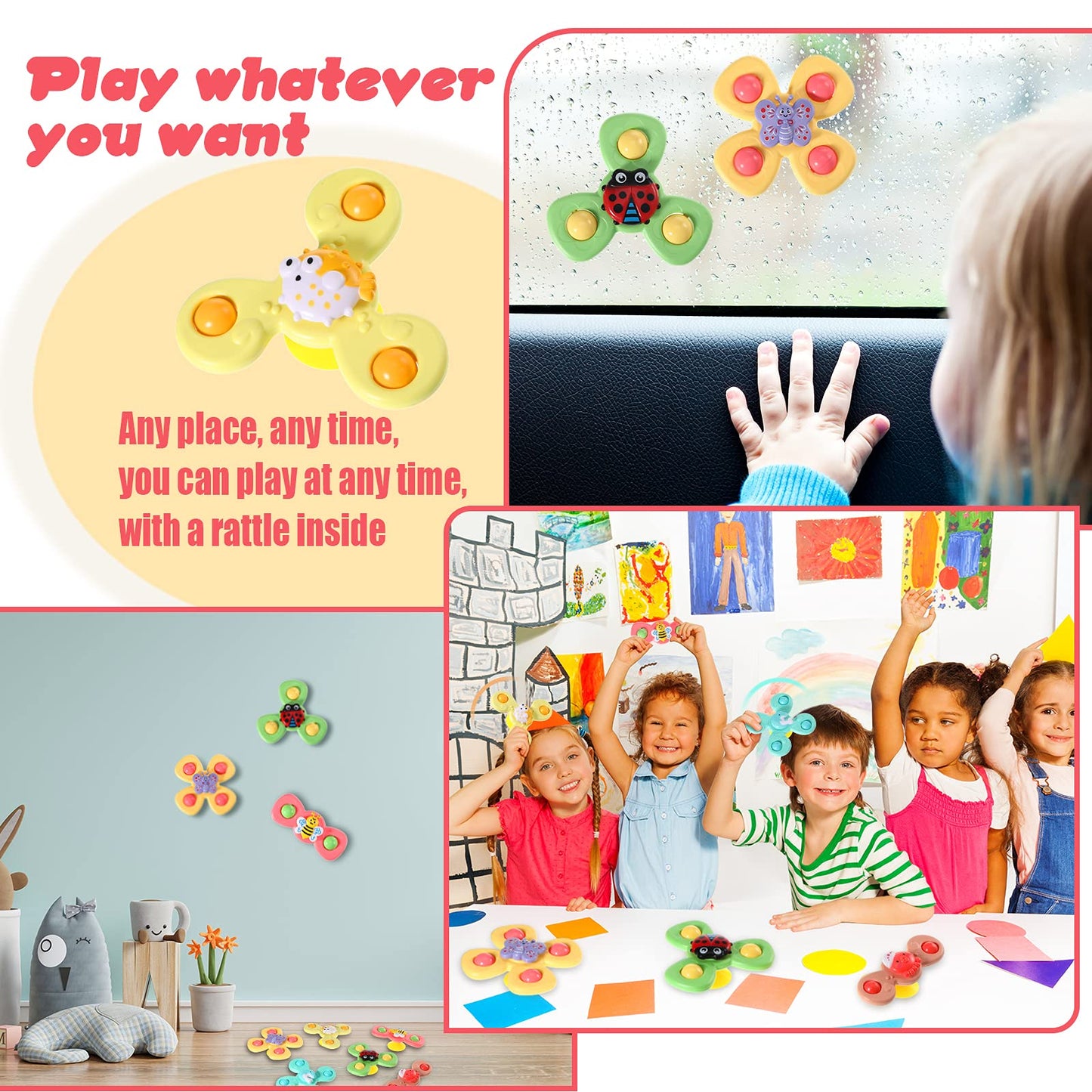 Harrycle 6 Pieces Suction Cup Spinner Toy Sea Theme Sensory Bath Spinner Toys Bear Butterfly Suction Cups for Birthday Learning Game and Party Supplies