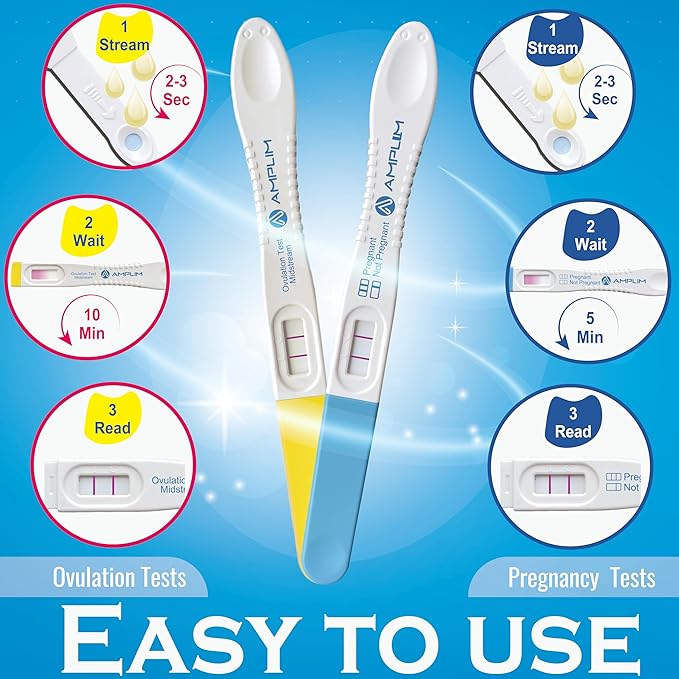 Amplim Pregnancy Test and Ovulation Tests Kit, 7 Pack Bulk Early Detection HCG & LH Sticks, FSA HSA Eligible, 99.99% Accurate at Home Predictor 6 Days Early Result, Extra Sensitive Fertility Tracker