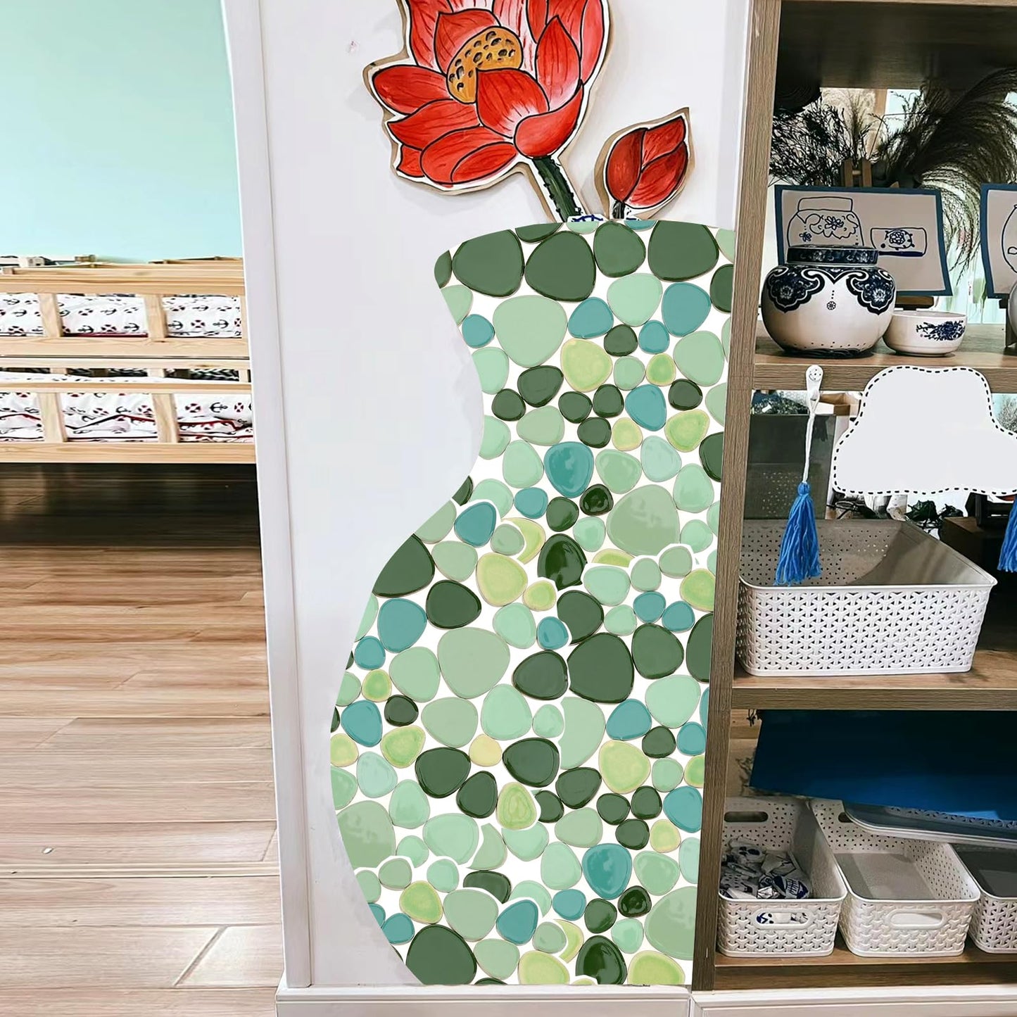 Yatinkim 500g Ceramic Mosaic Tiles Irregular Broken Porcelain Pieces DIY Decoration Green Pebble Oval Crafts Art Projects Glazed Supplies Plates Pool Flowerpots Stone Material