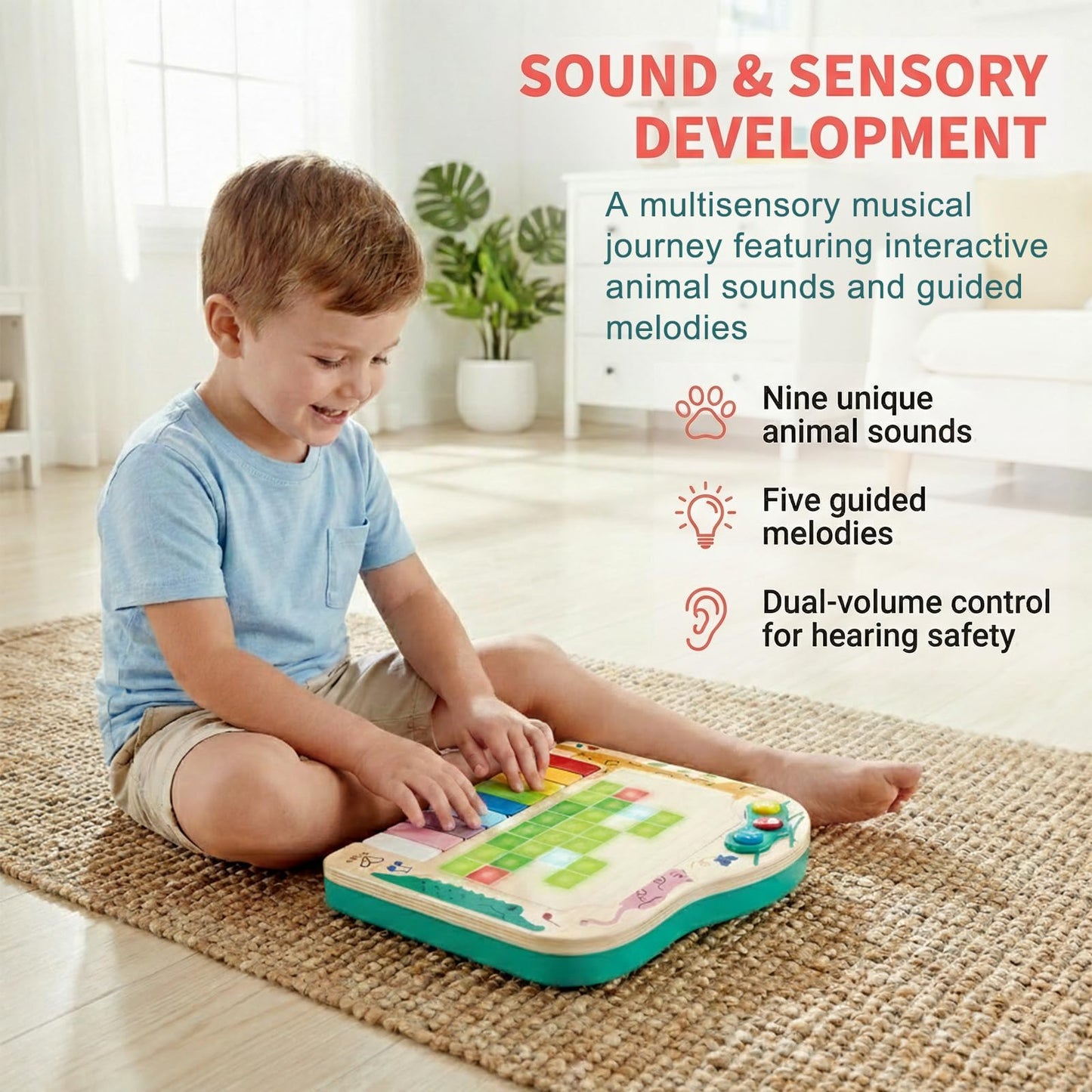Hape Dynamic Pixel Piano - 3-in-1 Interactive Wooden Piano Toy for Toddlers Age 1-6, Musical Sensory Toy with LED Pixel Art Screen, Guided Melodies & Animal Sounds, Early Learning Educational Gift
