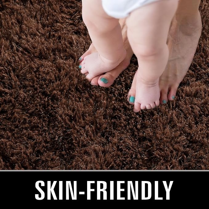 TWINNIS Super Soft Shaggy Rugs Fluffy Carpets, 8x10 Feet, Indoor Modern Plush Area Rugs for Living Room Bedroom Kids Room Nursery Home Decor, Upgrade Anti-Skid Rectangular Fuzzy Rug, Brown