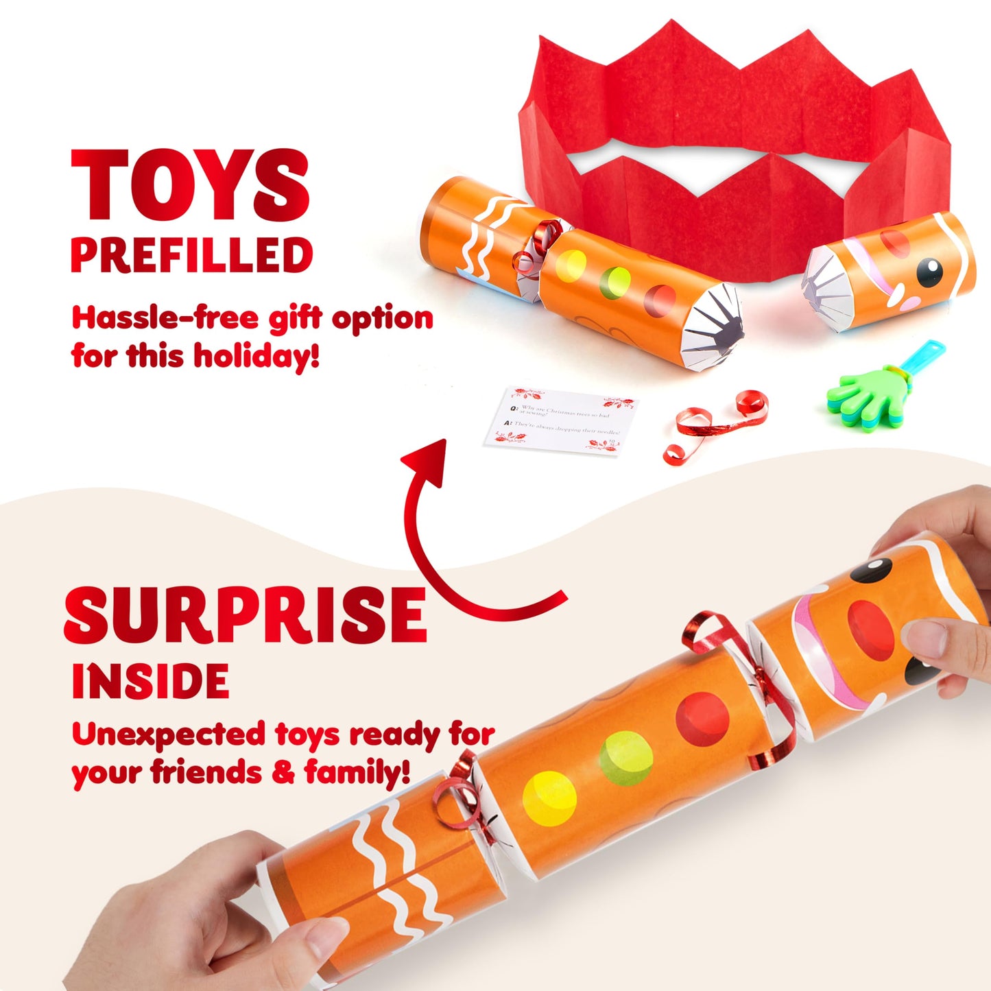 JOYIN 10 Pack Christmas Non-Snap Party Favor with Cute Characters, Includes Party Hat, Joke & Gift, Christmas Table Decorations for Holiday Dinner Traditions Supplies, Stocking Stuffers for Kids