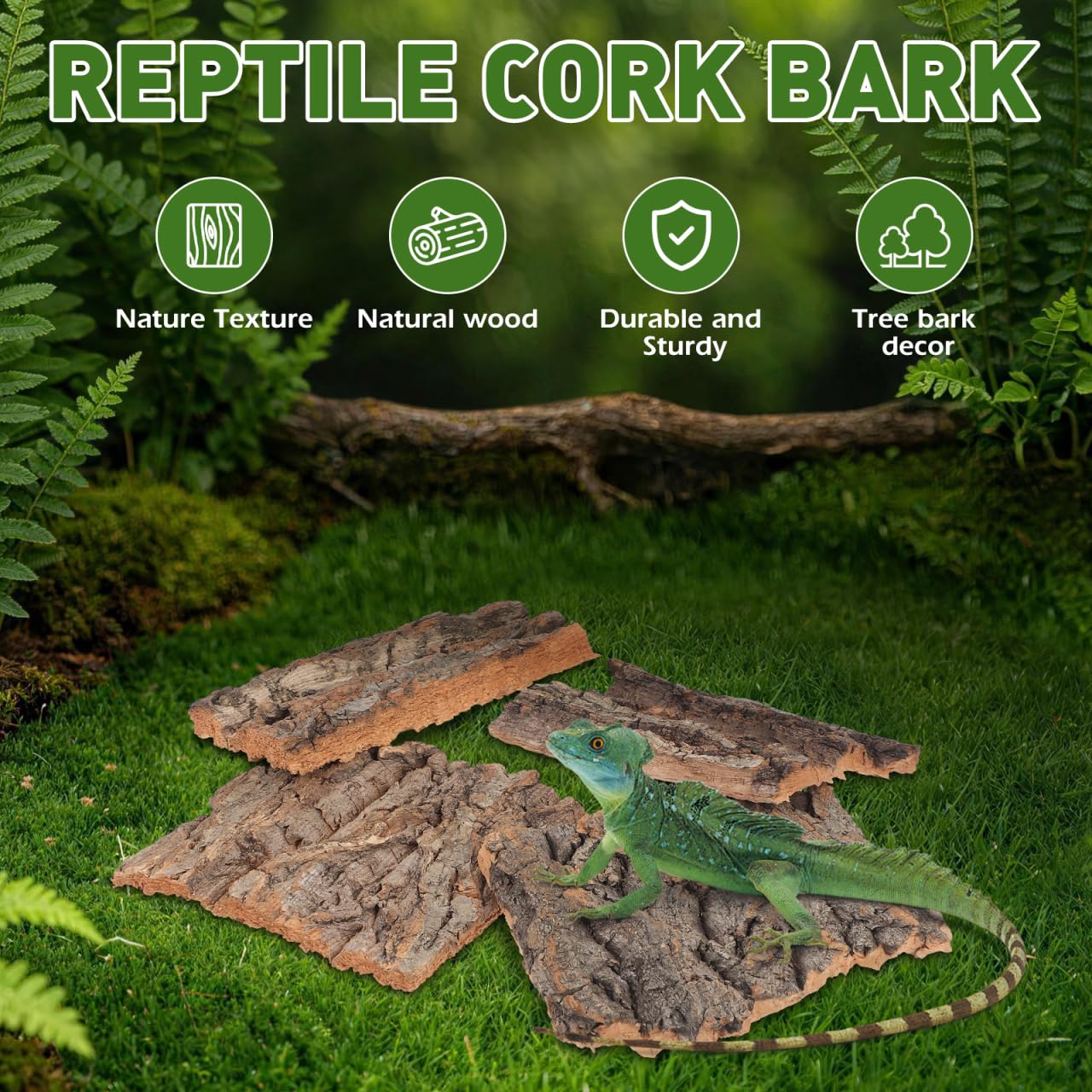 BESPORTBLE Reptile Tree Bark Hides: 4Pcs Natural Wood for Leopard Gecko Terrarium Decor, Enclosure Habitat Breeding Slabs Climbing Shelter