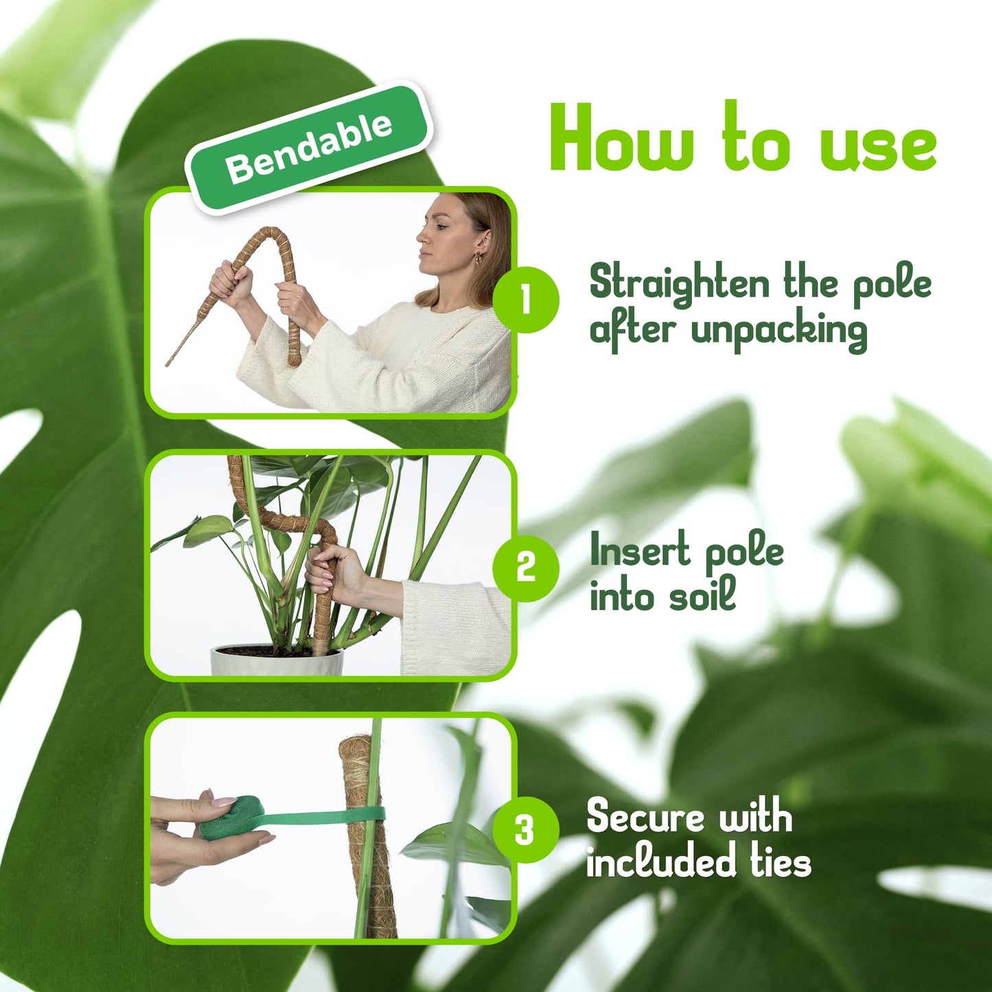 2 Pack 48" Sturdy Easy to Use Moss Pole Monstera Plant Support Stakes - Plant Stakes for Indoor Plants, Moss Poles for Climbing Plants, Tutores para Plantas Trepadoras Monstera Support Sticks