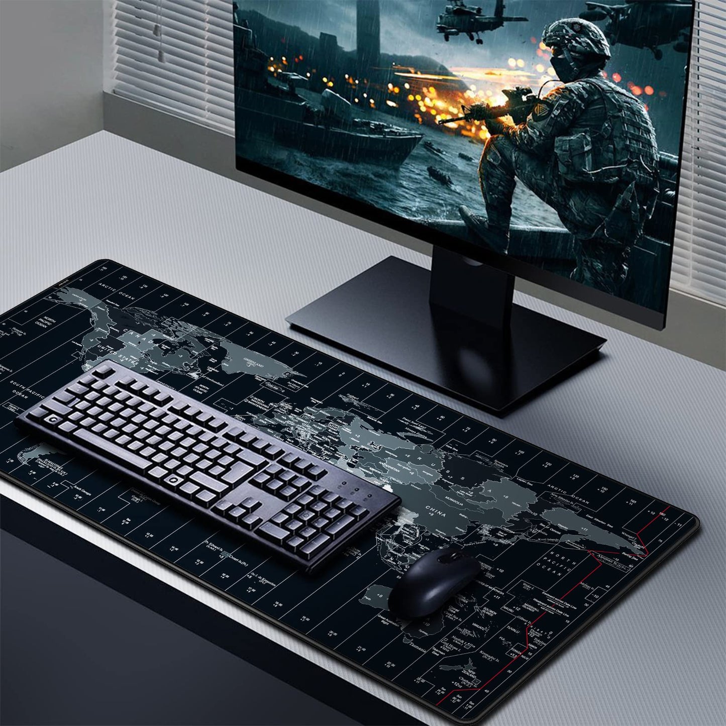 JIALONG Large Gaming Mouse Pad Extended Desk Mat XXL Mousepad with Non-Slip Keyboard Pad for Office Laptop, Computer and PC - 35.4 x 15.7 inches World Map