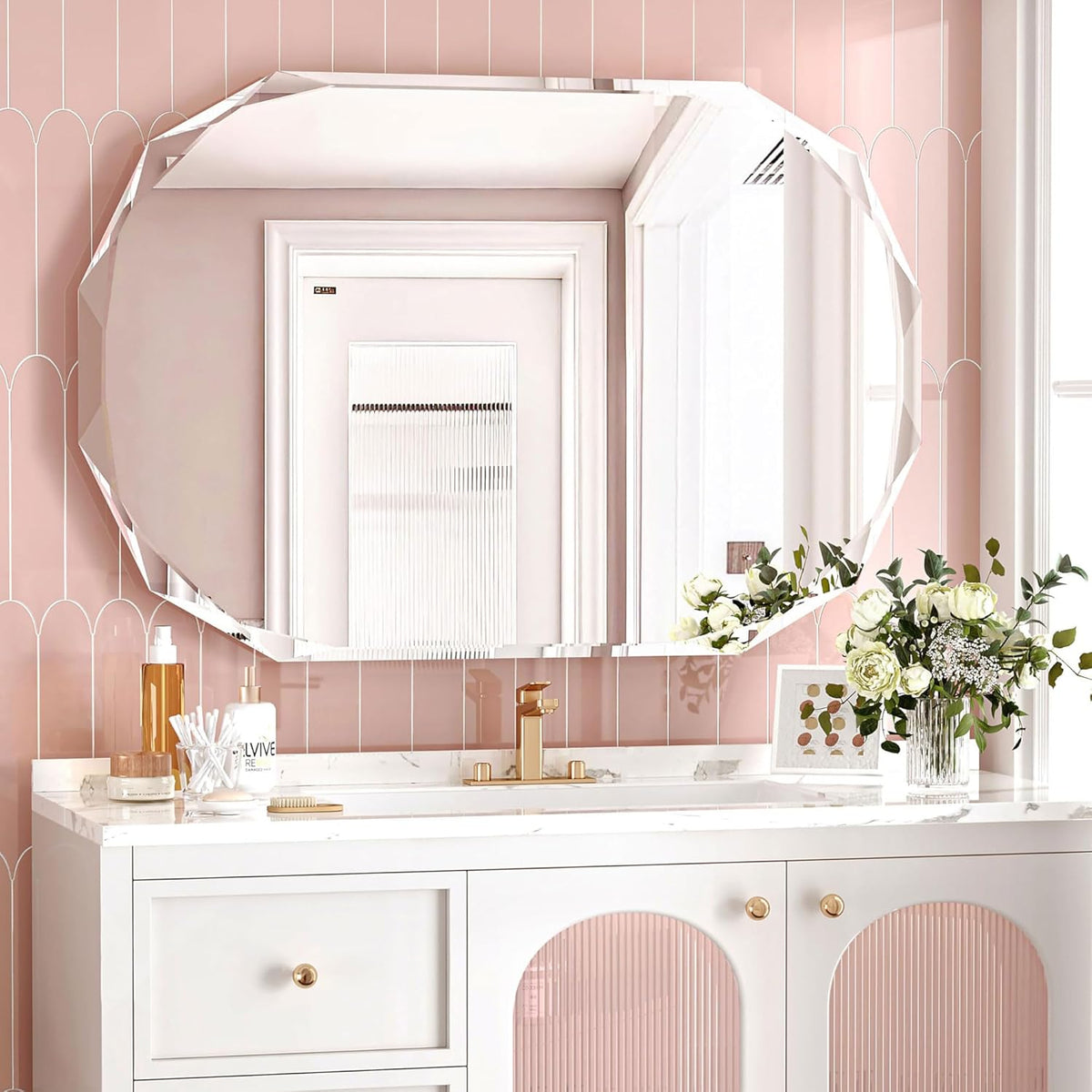 Bathroom Mirrors for Over Sink, Round Frameless Mirrors for Wall, 24x36 Inch Beveled Bathroom Mirror, Bathroom Vanity Circle Mirror for Bedroom Living Room Entryway Home Decor