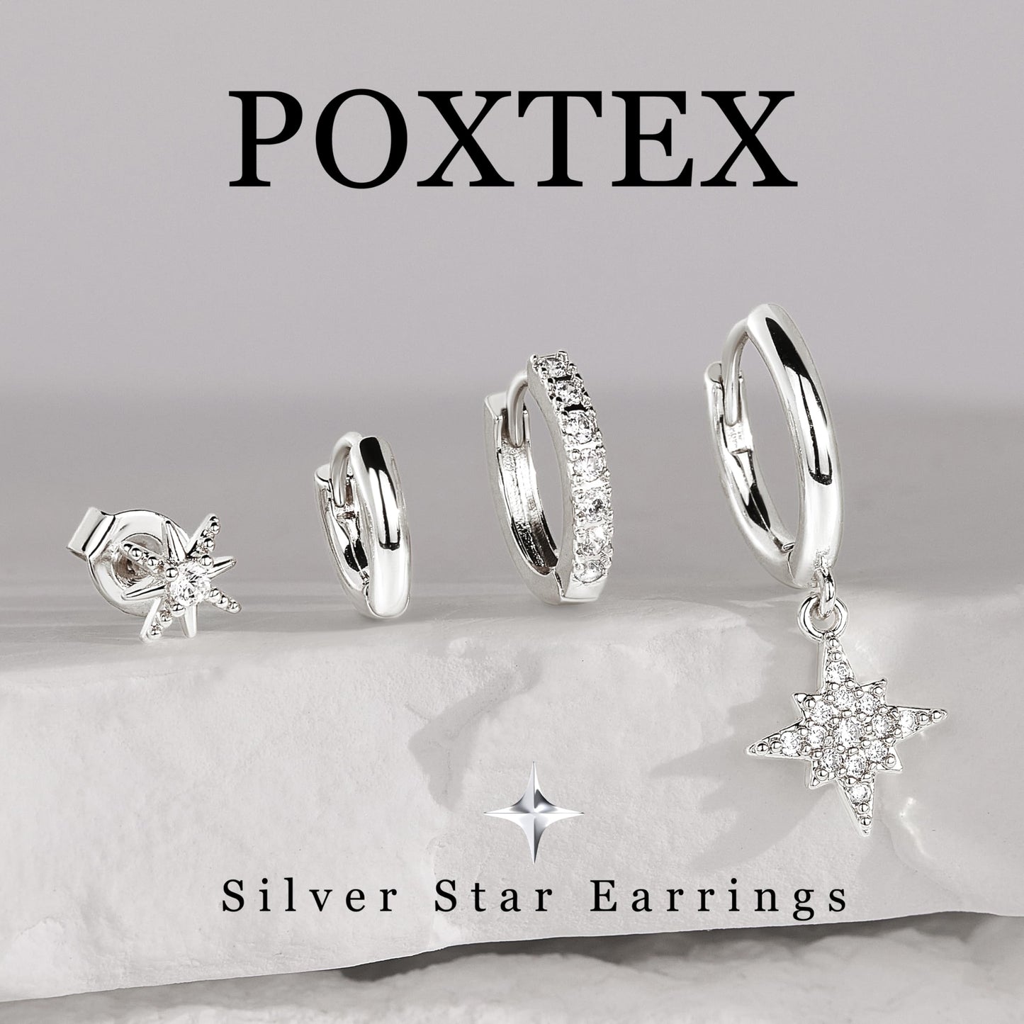 Silver Star Earrings for Women, Silver Star Dangle & Stud Earrings Stack Multiple Piercing Cartilage Hoop Lightweight Hypoallergenic Women Earrings for Sensitive Ears