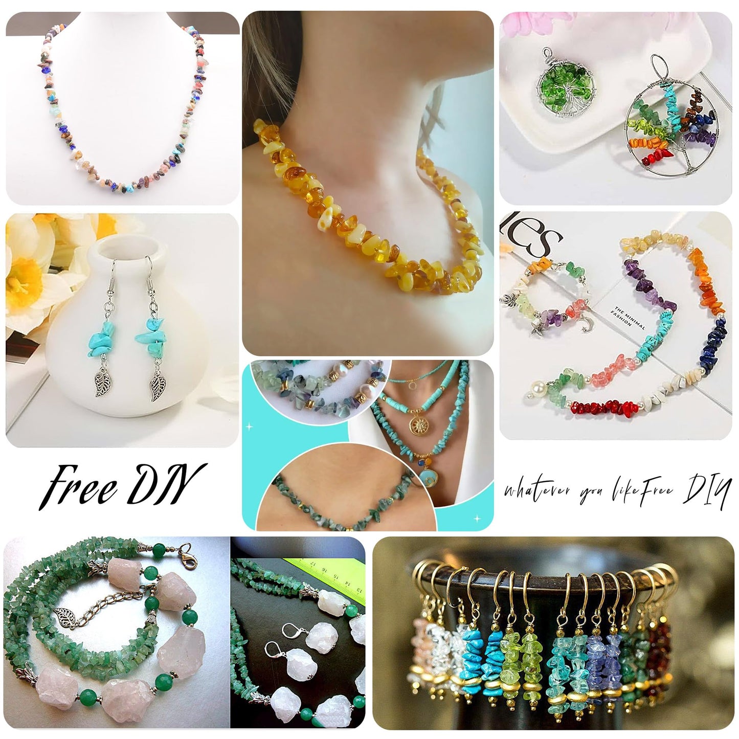 Youngbling Natural Chip Stone Beads 450 Pcs 5-8mm Healing Crystal Irregular Gemstone Drilled Lose Rocks Turquoise Beads Bulk for Bracelet Jewelry Making