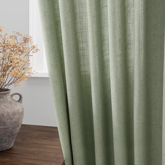 Nanspring Light Sage Linen Curtains 84 Inch Length 2 Panels Set for Living Room Rod Pocket Back Tab Light Filtering Window Drapes for Bedroom Dining Room Protect Privacy Country Farmhouse Decor 52x84