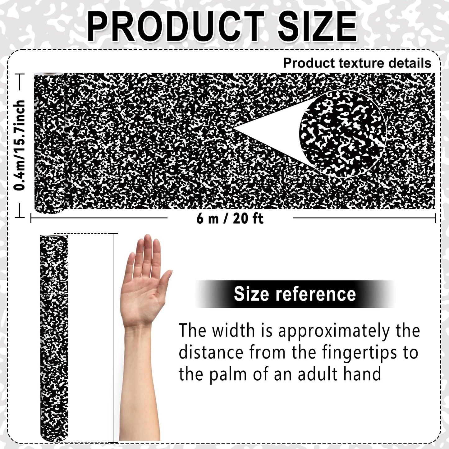 Black Composition Bulletin Board Roll Reusable Waterproof Erasable Composition Notebook Non-Woven Fabric Bulletin Board Roll Black and White Background Poster for Classroom Decor Wrap Craft 15.7"x20ft