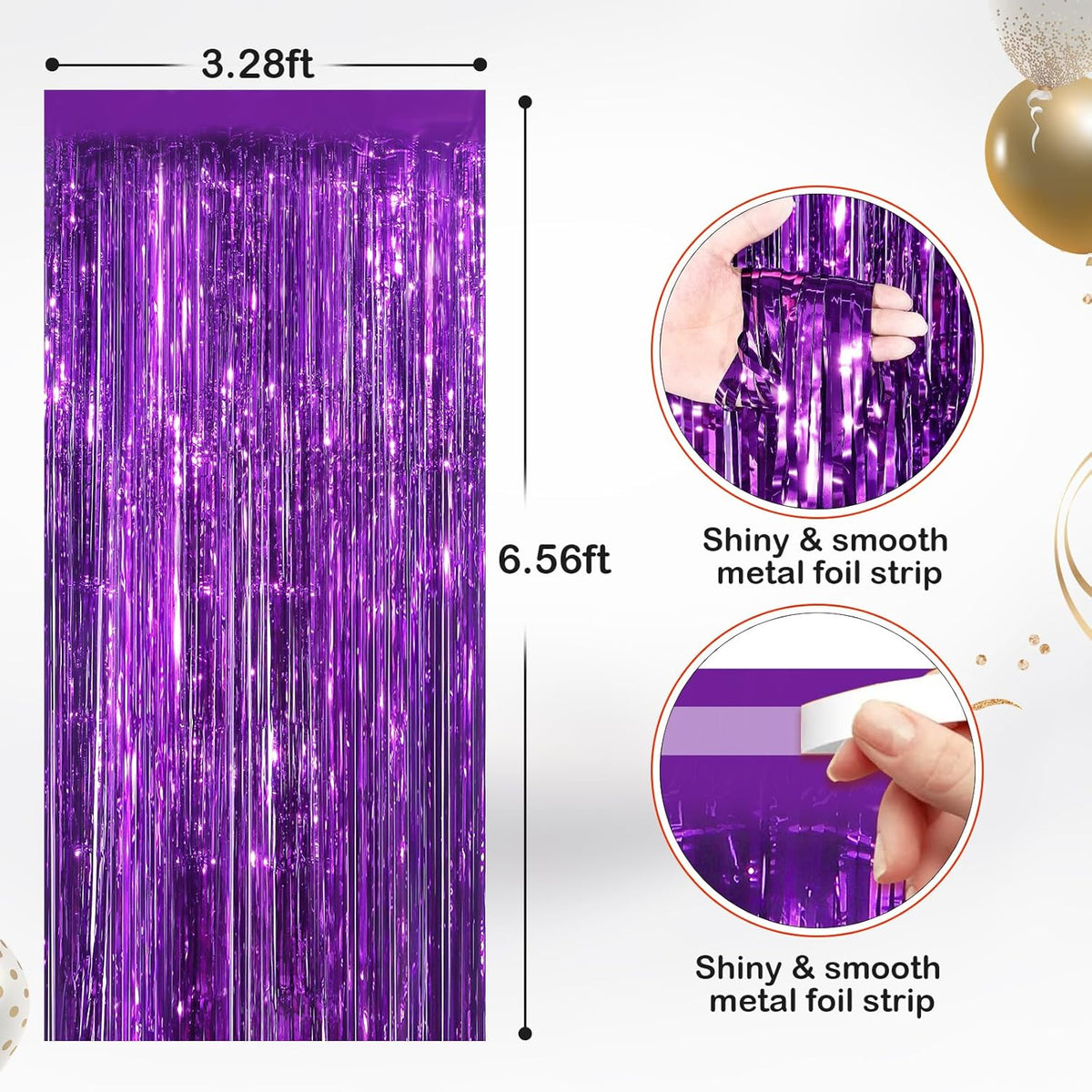 2 Pack Purple Metallic Tinsel Foil Fringe Curtains, Door Streamers Photo Booth Backdrop for Birthday Party, Tinsel Curtain Backdrop for Baby Shower Bachelorette Christmas Party Decorations