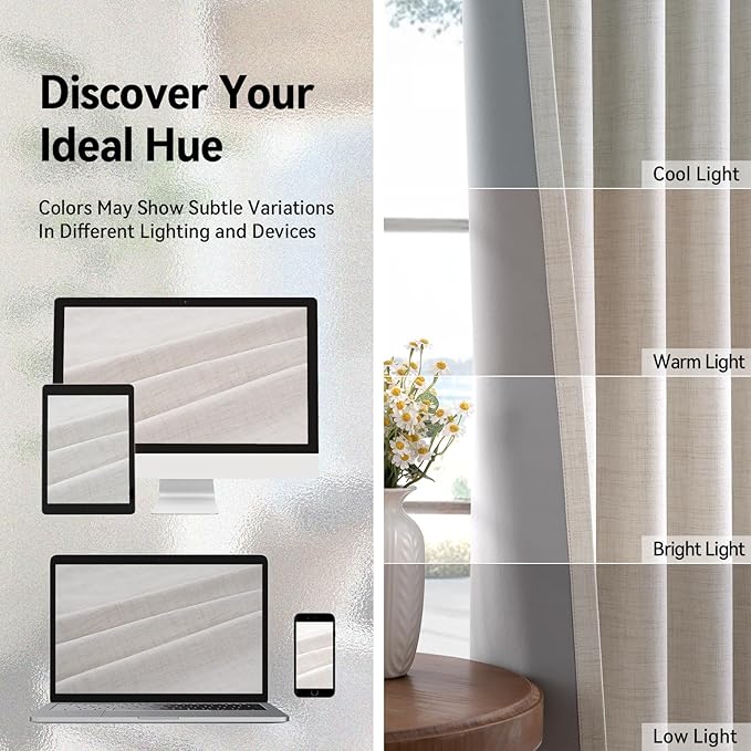 100% Blackout Shield Linen Blackout Curtains for Bedroom, Beige Grommet Curtains for Living Room, Thermal Insulated Room Darkening Drapes for Nursery, Boho Home Decor, 50" W x 72" L, 2 Panels