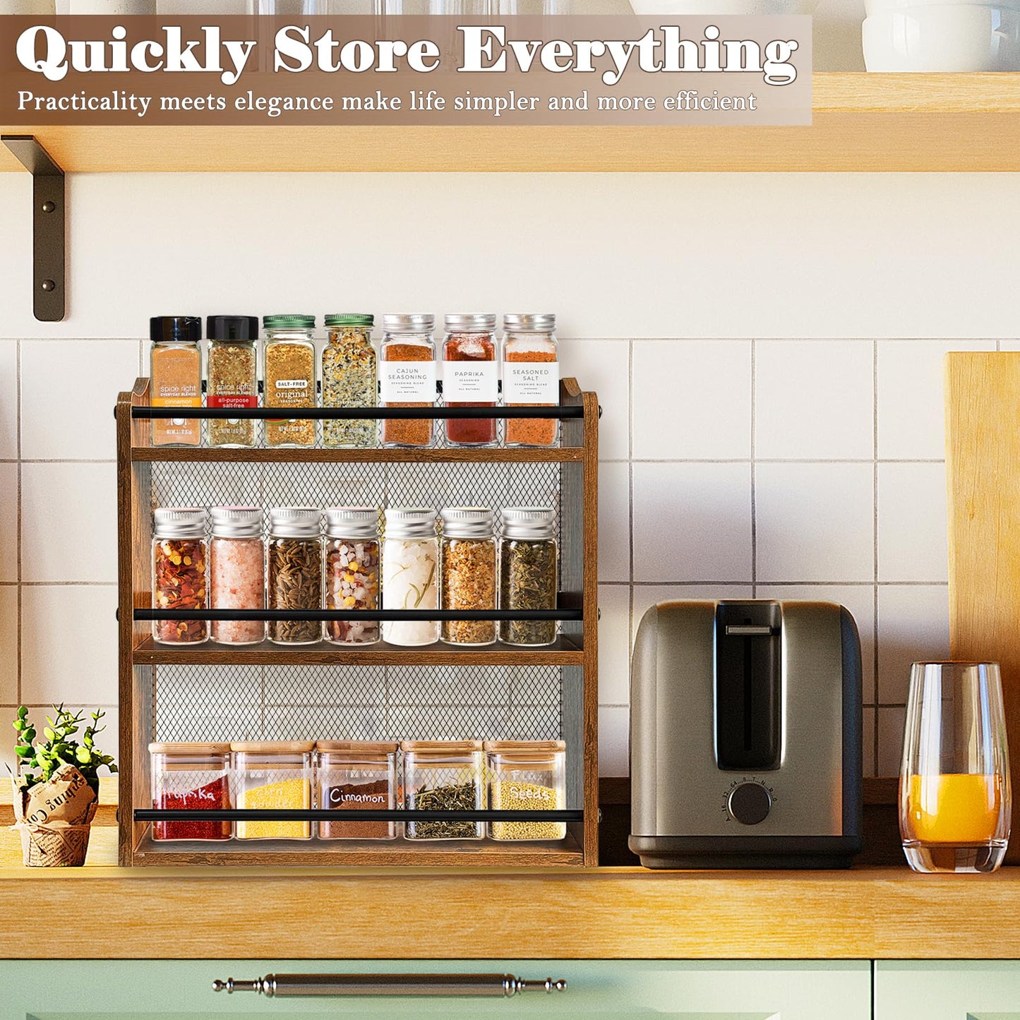 Klxuyuo Spice Rack Wall Mount for Spice Jars & Seasonings, 3 Tier Large Wall Hanging Spice Rack Organizer for Kitchen Cabinet, Pantry Door