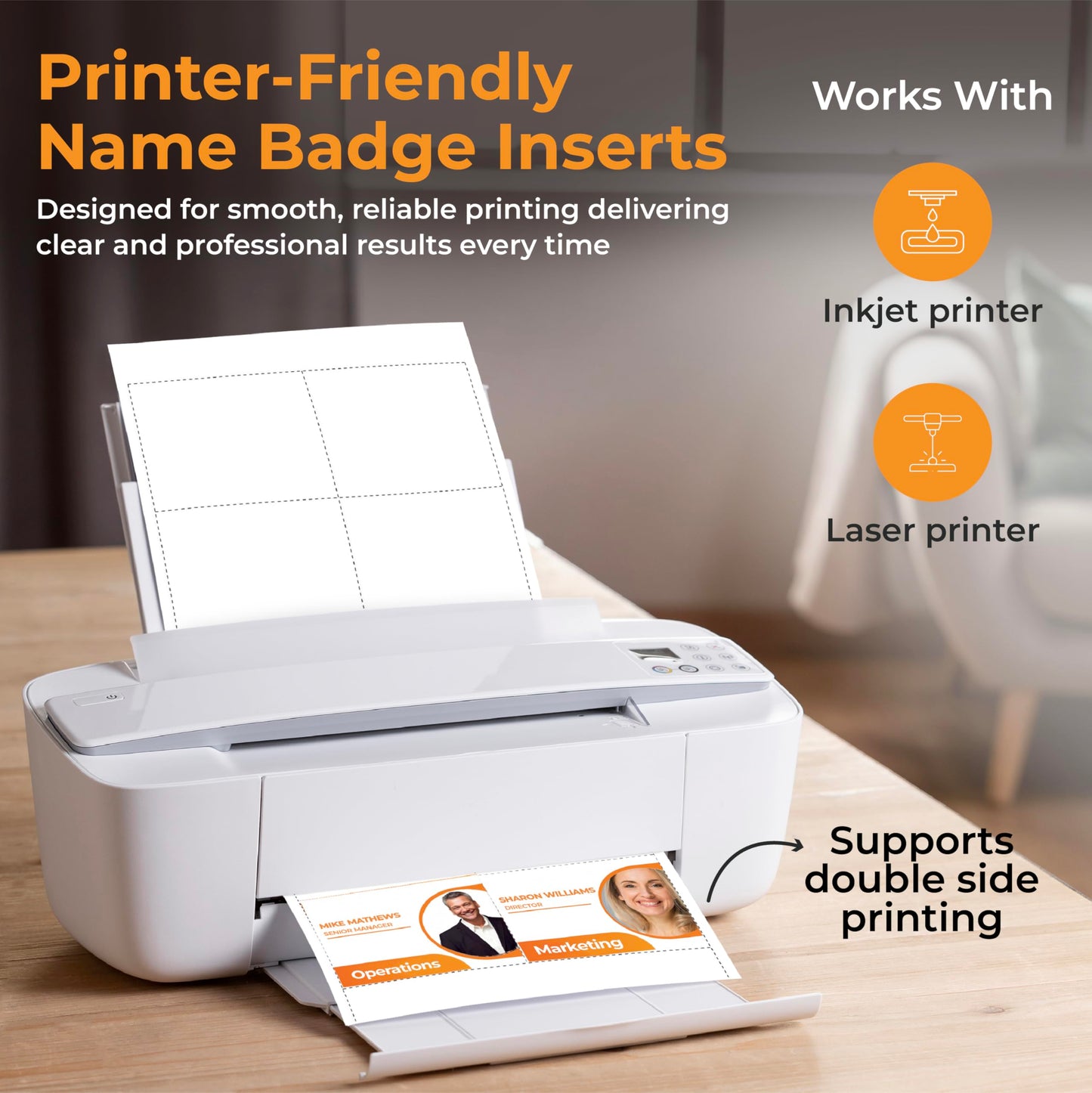 240 Customizable Name Badge Inserts 4x3 inch | White Printable Name Tag Inserts 3x4 inch | Compatible with Inkjet and Laser Printers with Easy Tear Paper