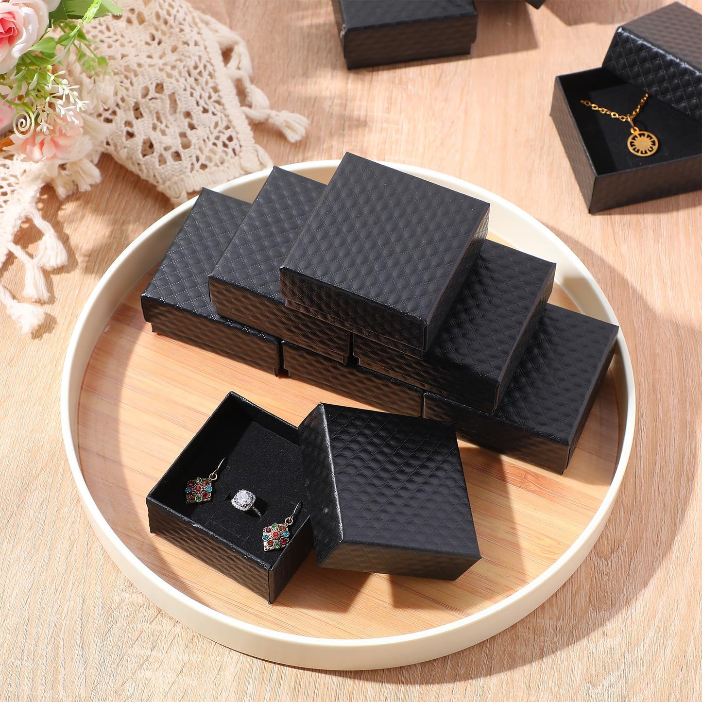 Sasylvia 48pcs Jewelry Gift Boxes Small Jewelry Boxes 3 x 3 x 1.4'' Festival Present Boxes for Bracelet Earrings(Black)