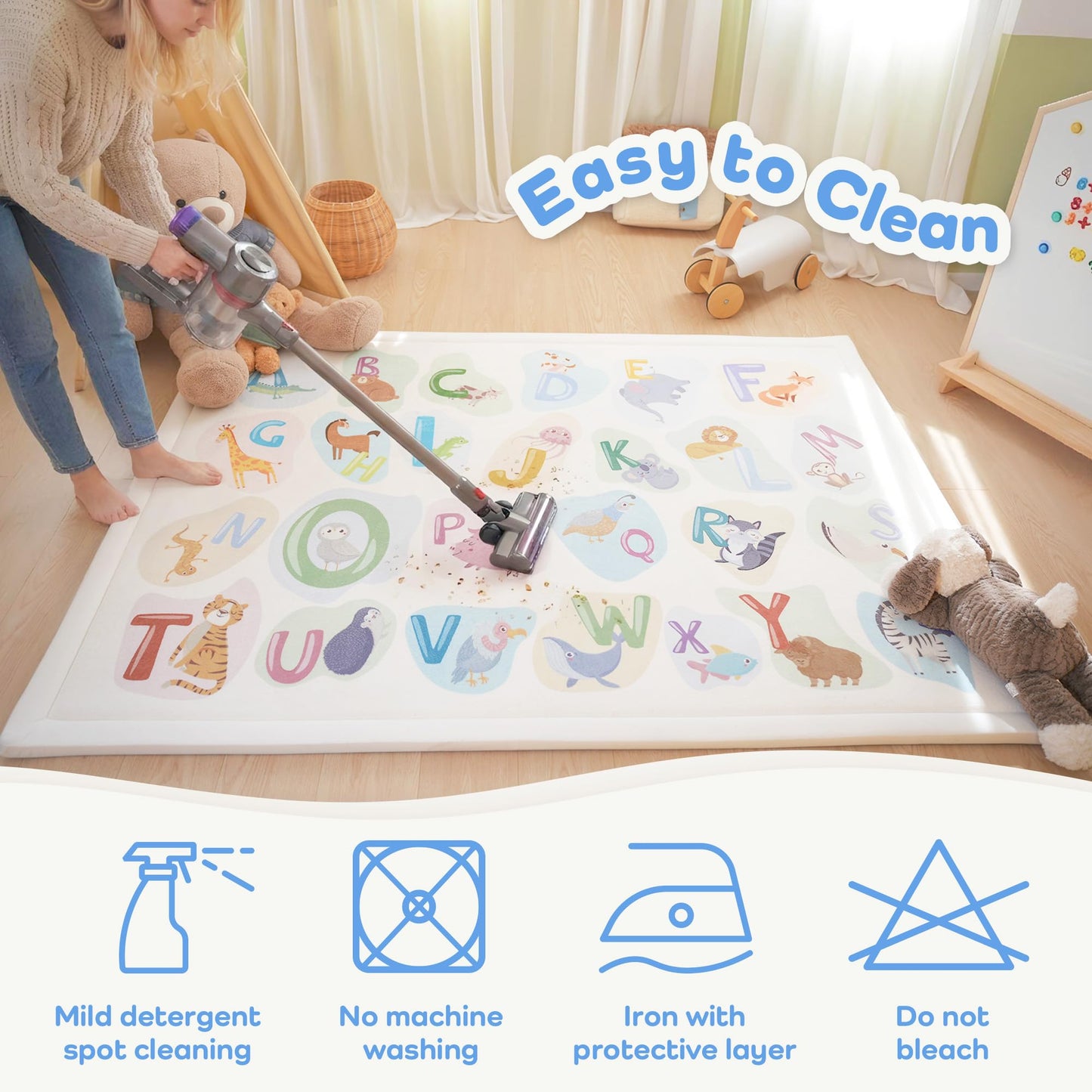 PaPaMat 1.3" Thick Educational Baby Floor Play Mat 59x79, Basic Padded Memory Foam Kids Mat, Non-Slip Plush Playmat for Nursery Playroom Classroom (ABC Animal)