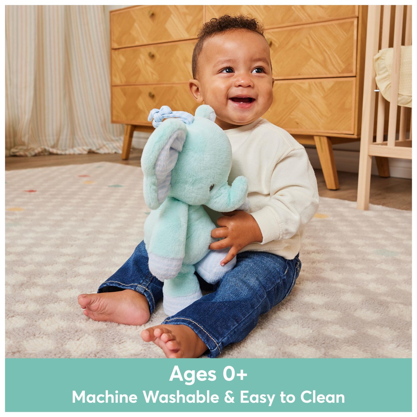 Baby GUND Safari Friends Elephant Pull-Down Musical Plush, Travel Friendly Sensory Toy with Stroller Loop for Ages 0 and Up, Blue, 12”