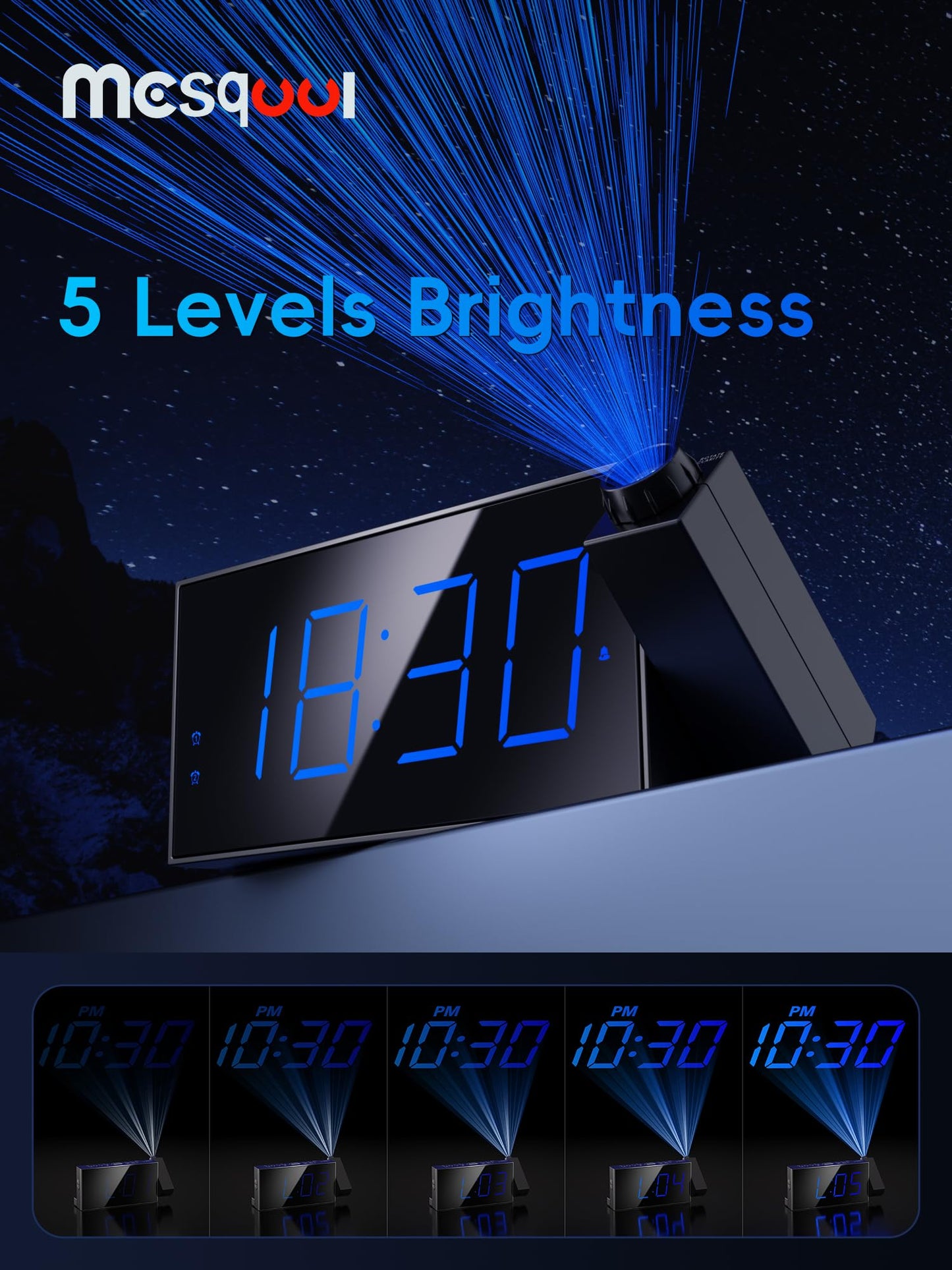 Digital Projection Alarm Clocks for Bedrooms - Large LED Display, 180° Rotatable Projector, 5-Level Dimmer,USB Charger,Battery Backup,Loud Dual Alarms for Kids Elderly,Heavy Sleepers,Snooze,12/24H,DST