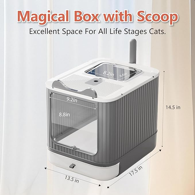 Covered Cat Litter Box with Lid for Kitten to Medium, Grey-White