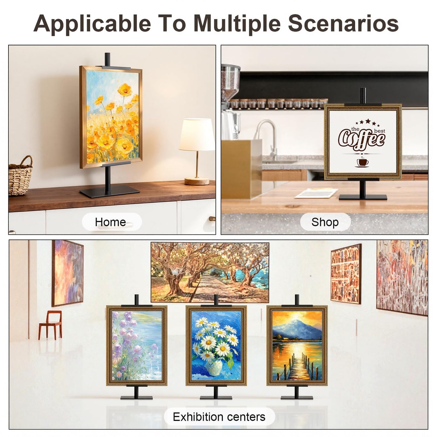 Risirica Adjustable Tabletop Picture Frame Stand,Heavy Metal Base Adjustable Size Table Easels for Display,Picture Frame Holder Art Display Stand,Art Poster Rack,for Home Office Galleries