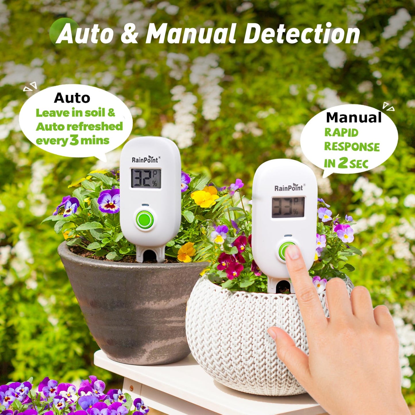 RAINPOINT Smart Digital Wireless Plant Moisture Meter Houseplant Indoor,WiFi Hub Needed,Capacitive Probe,Leave-in Soil Hygrometer Sensor,Real-time Monitor Humidity Tester Outdoor Gardening