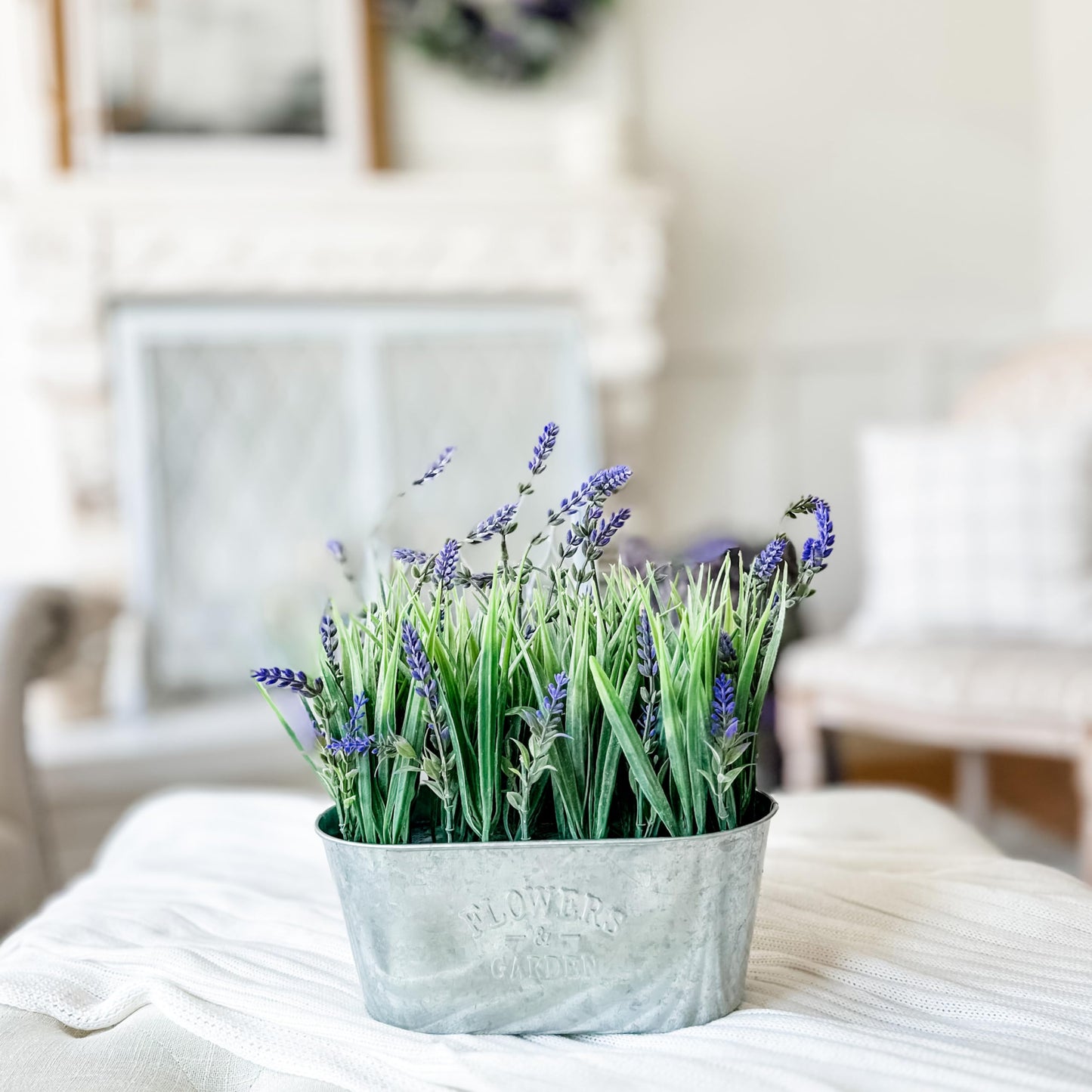 Haute Decor 10 Inch Lavender in Galvanized Metal Pot